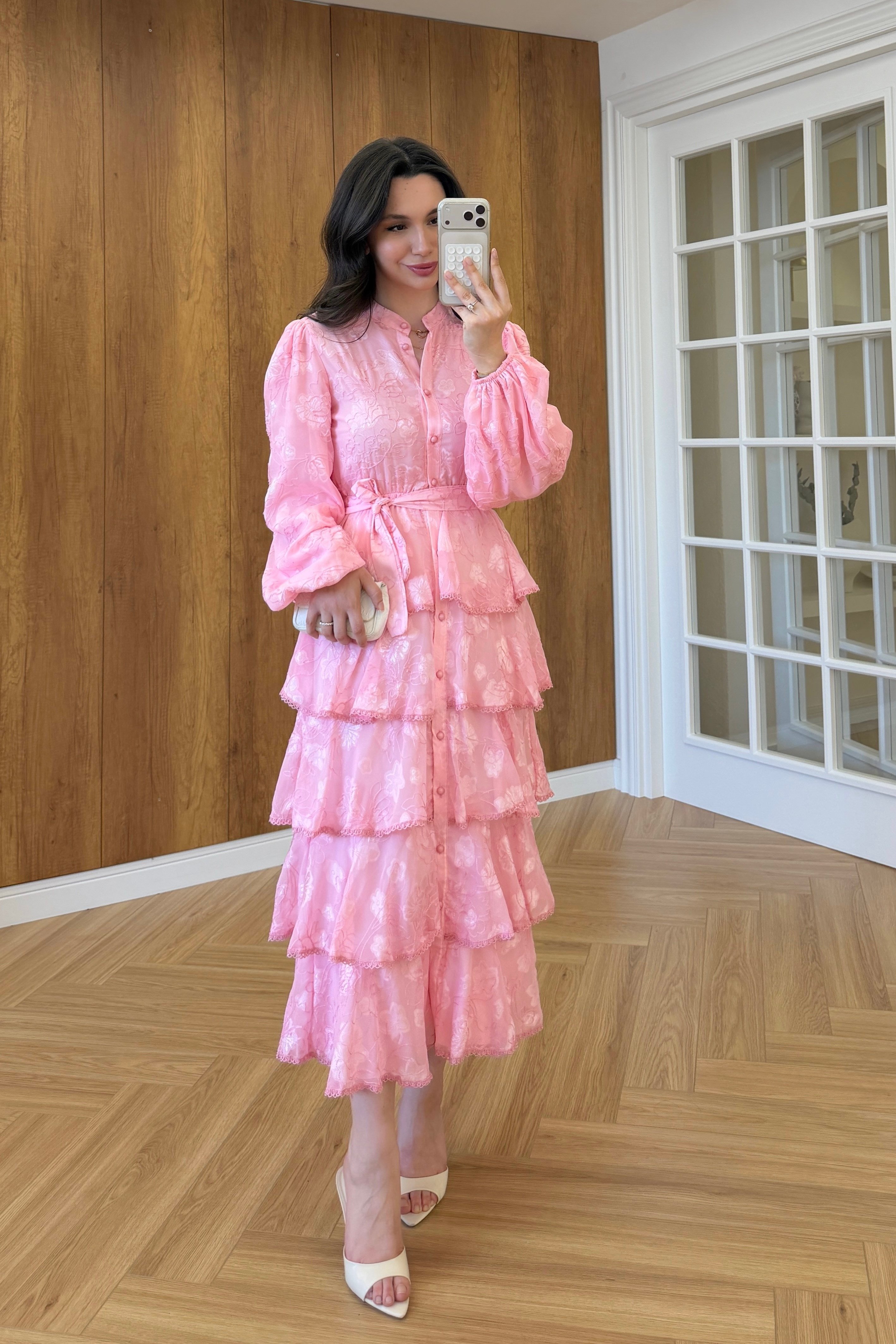 FIRFIRLI KAT KAT ELBİSE - PEMBE