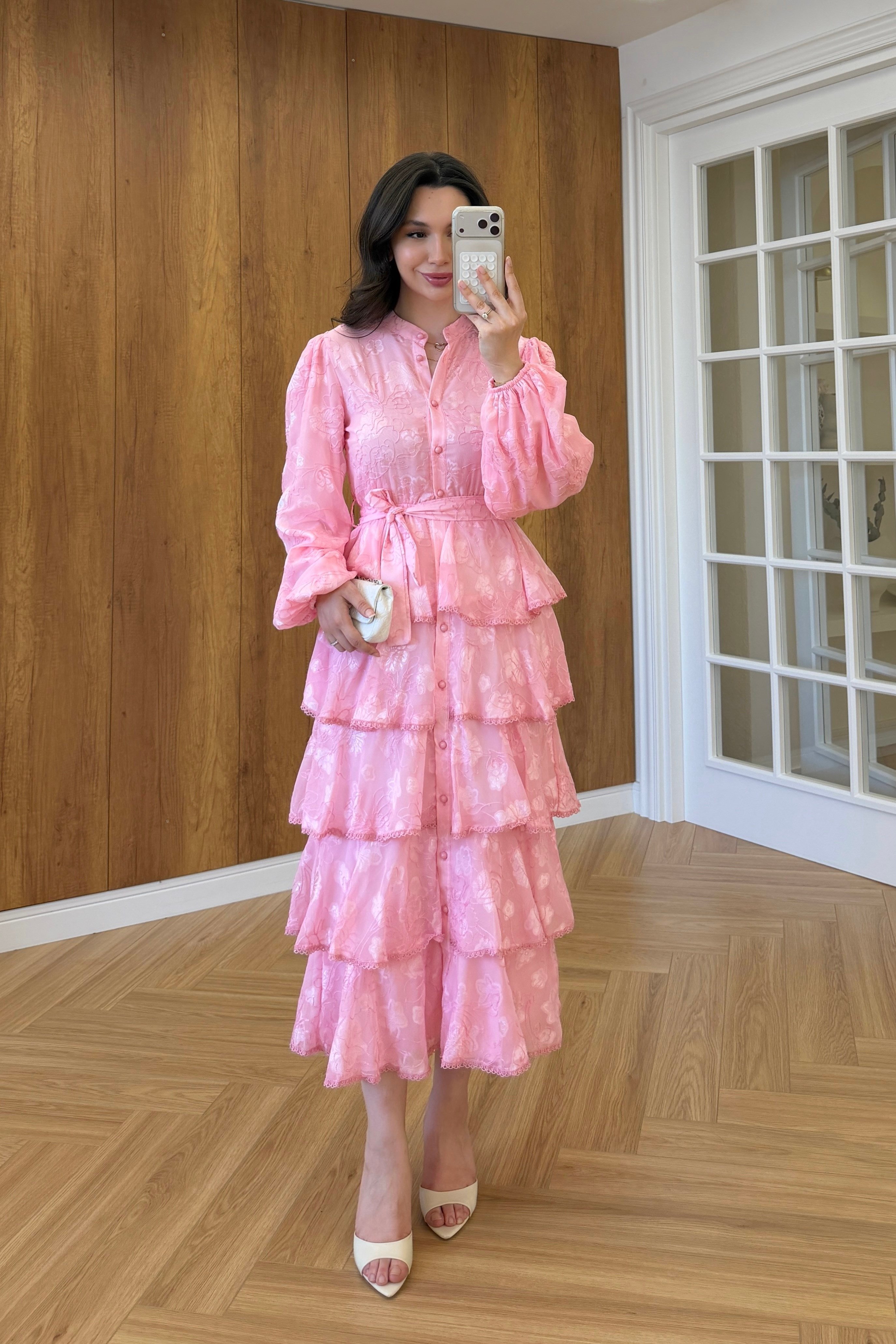 FIRFIRLI KAT KAT ELBİSE - PEMBE