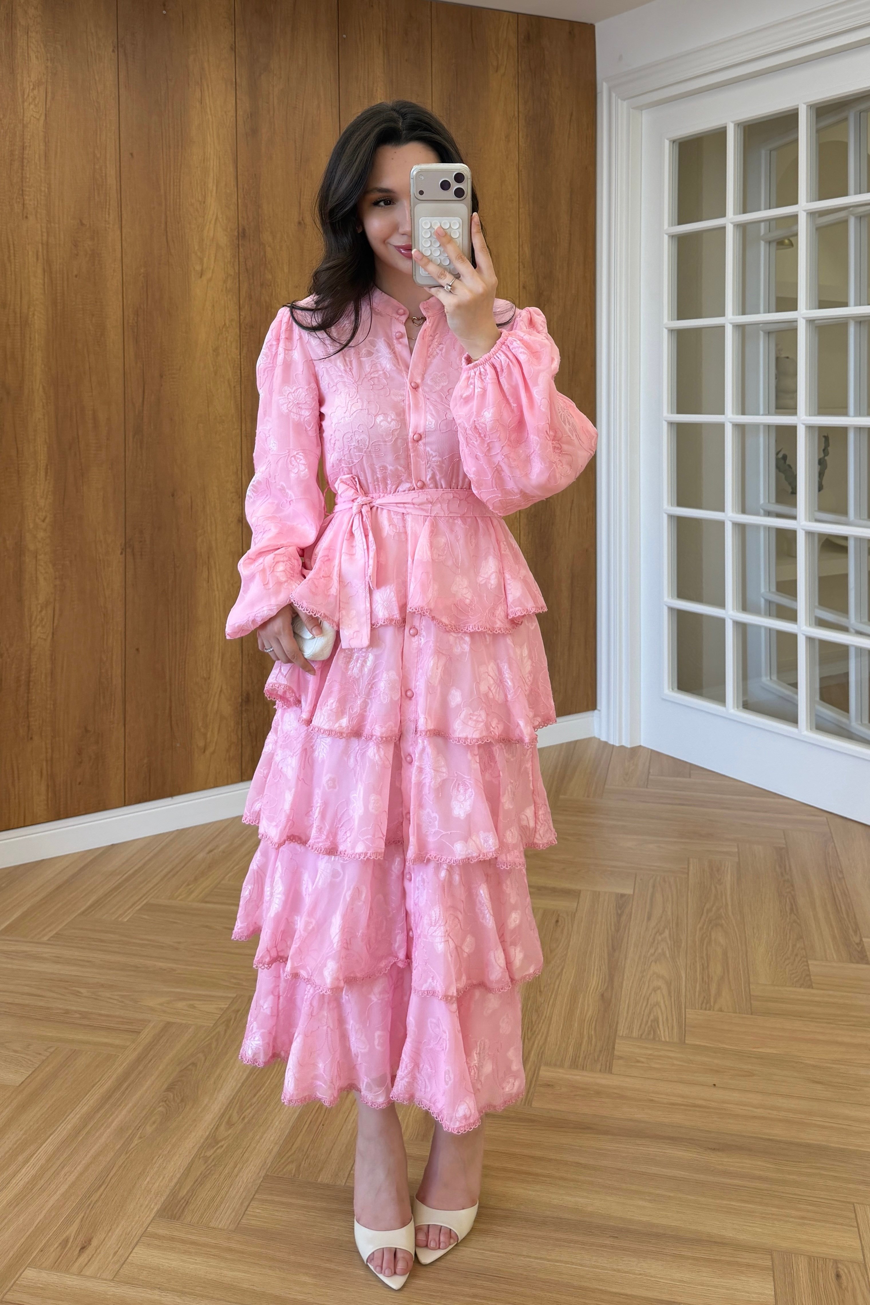 FIRFIRLI KAT KAT ELBİSE - PEMBE