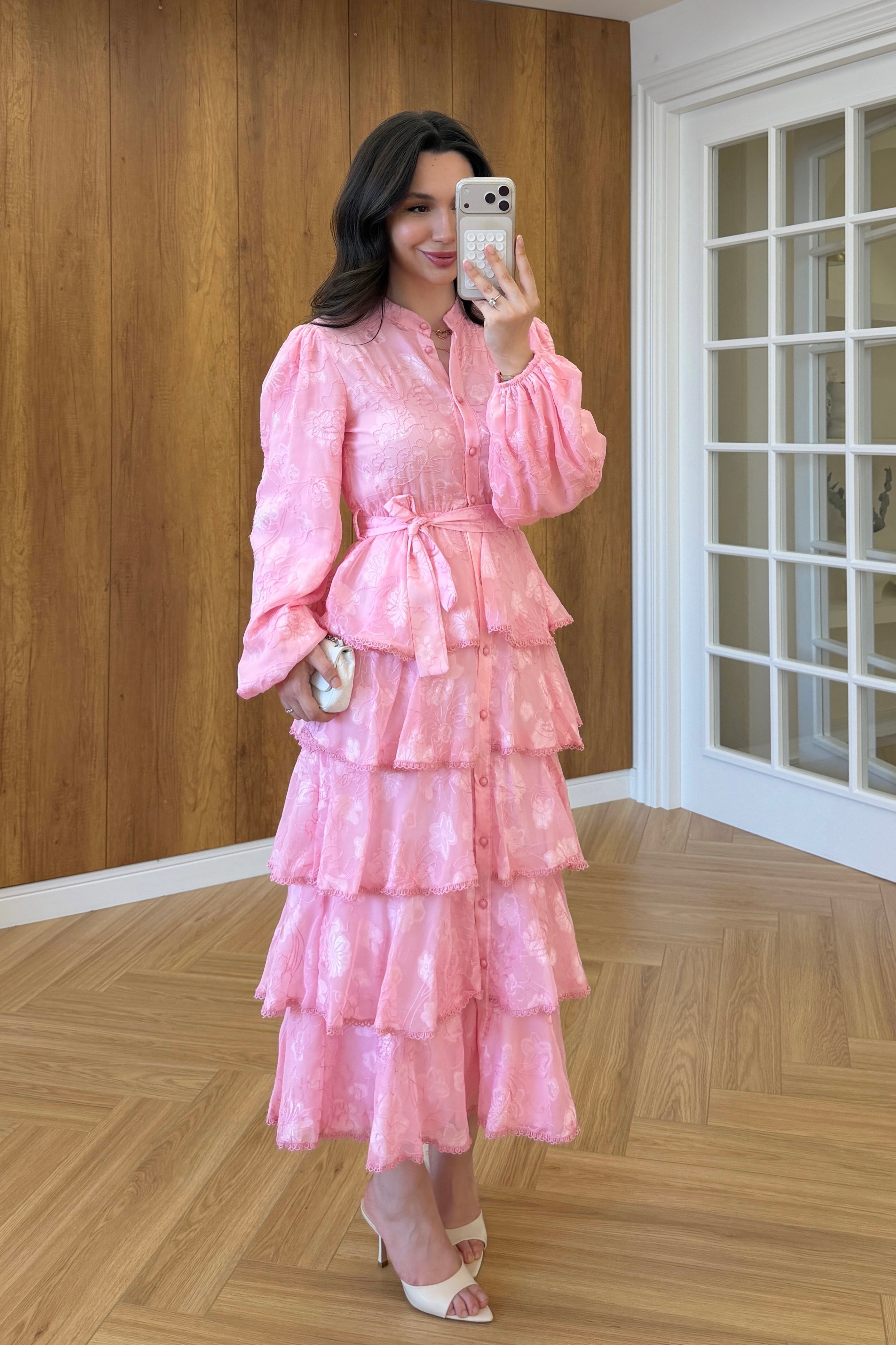 FIRFIRLI KAT KAT ELBİSE - PEMBE
