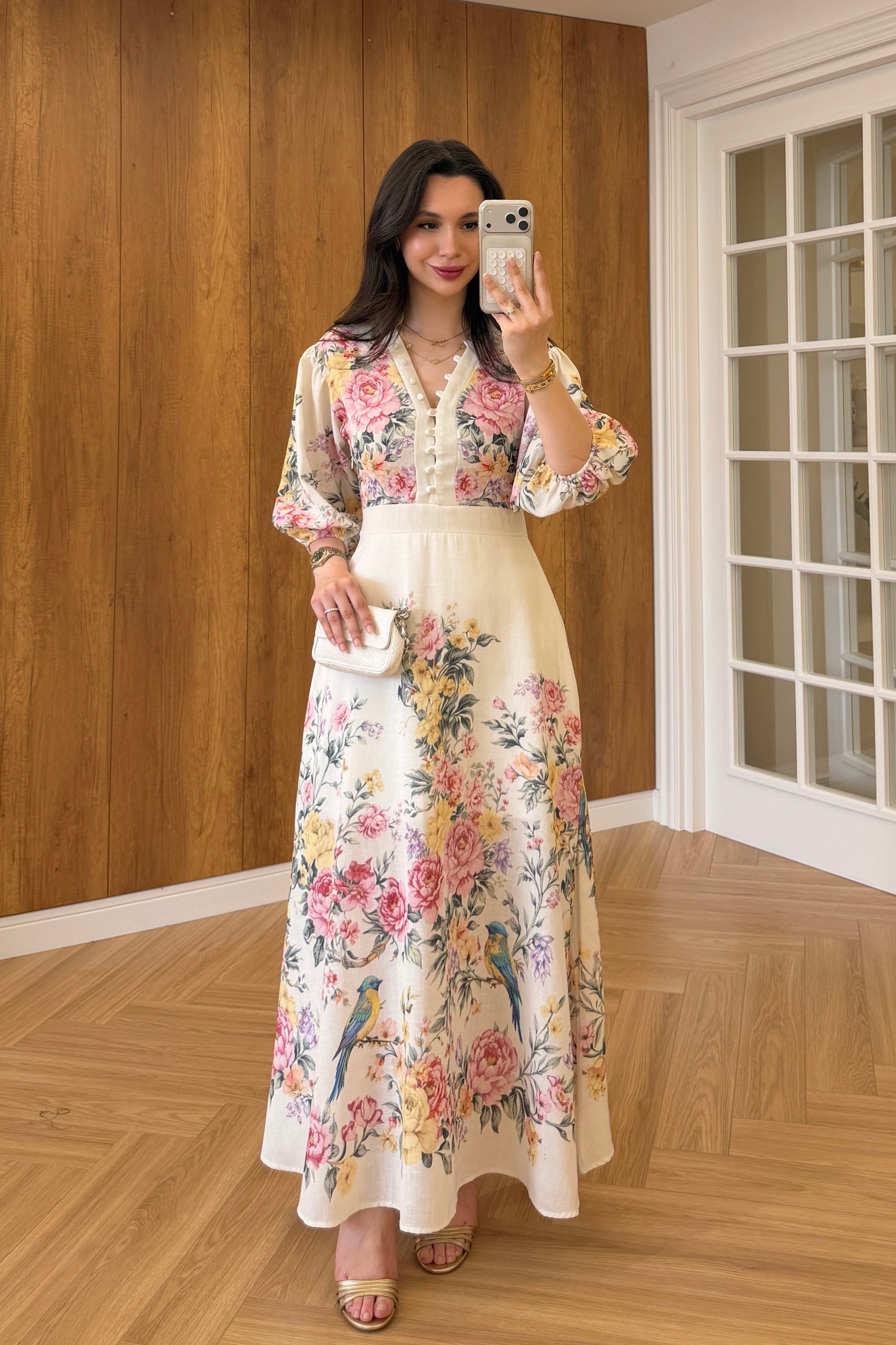 FLORAL DÜĞME DETAYLI ELBİSE 