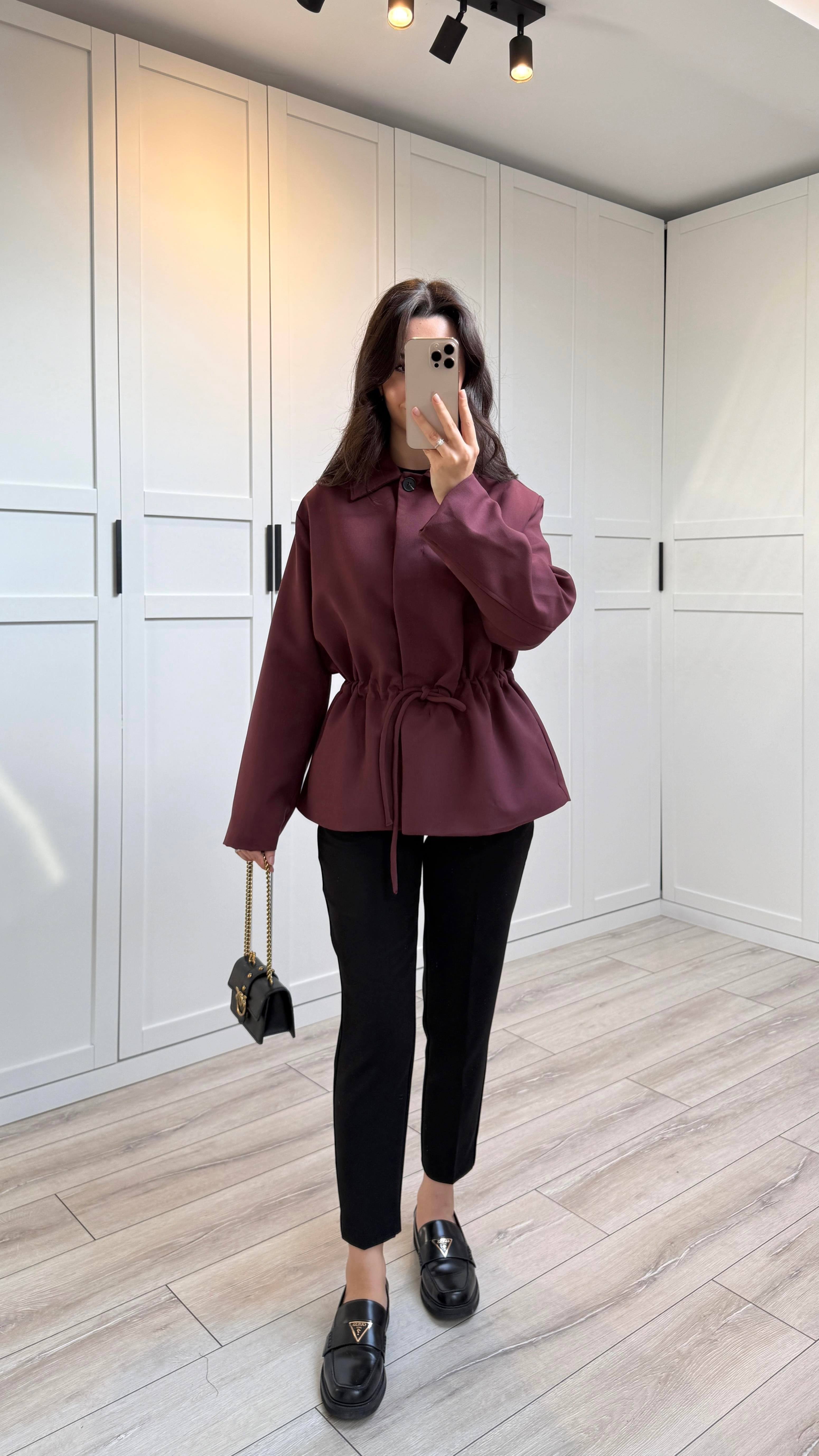 LEYA BELDEN BAĞLAMALI TRENÇKOT - BORDO