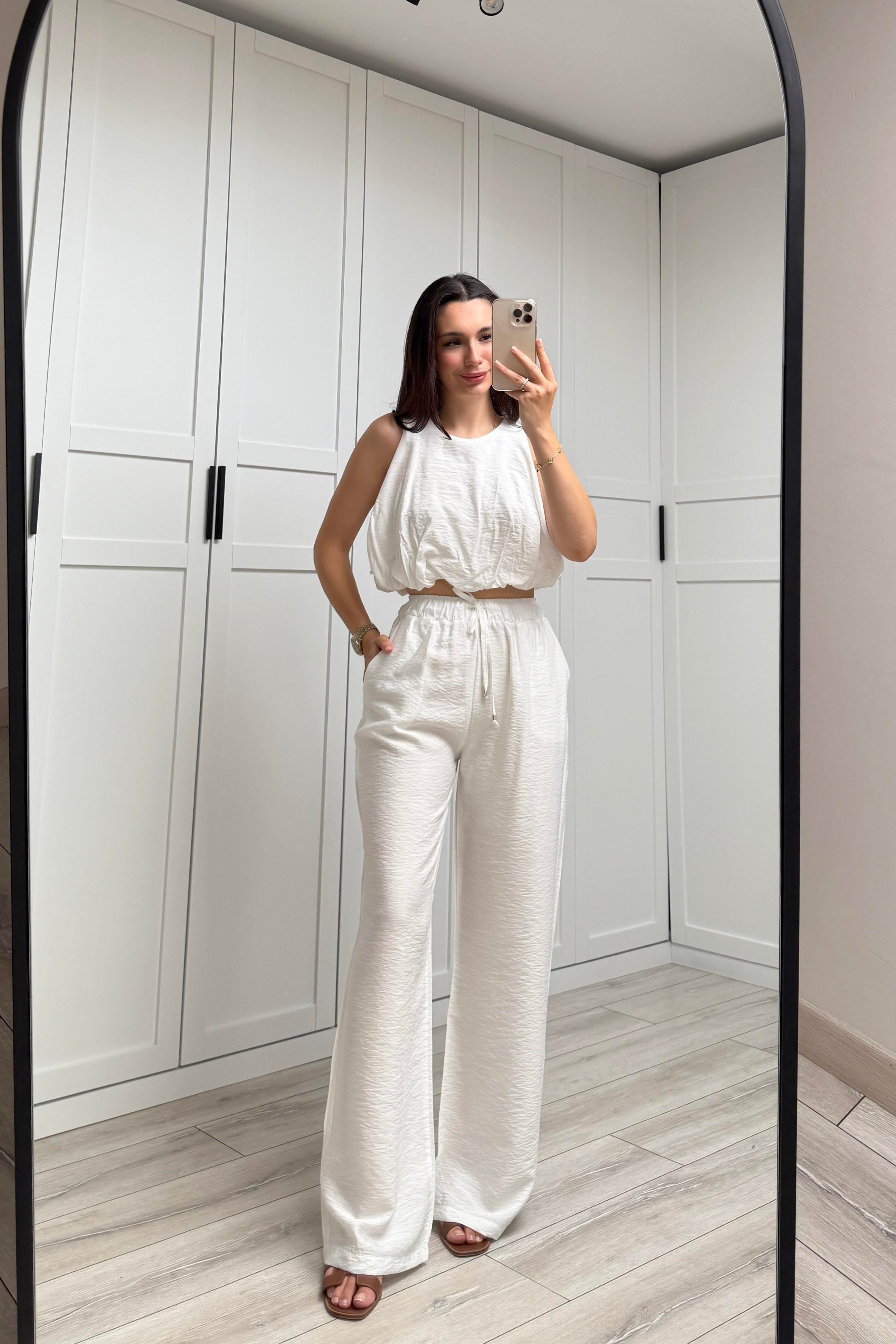 LİSA BALON BLUZLU TAKIM - BEYAZ