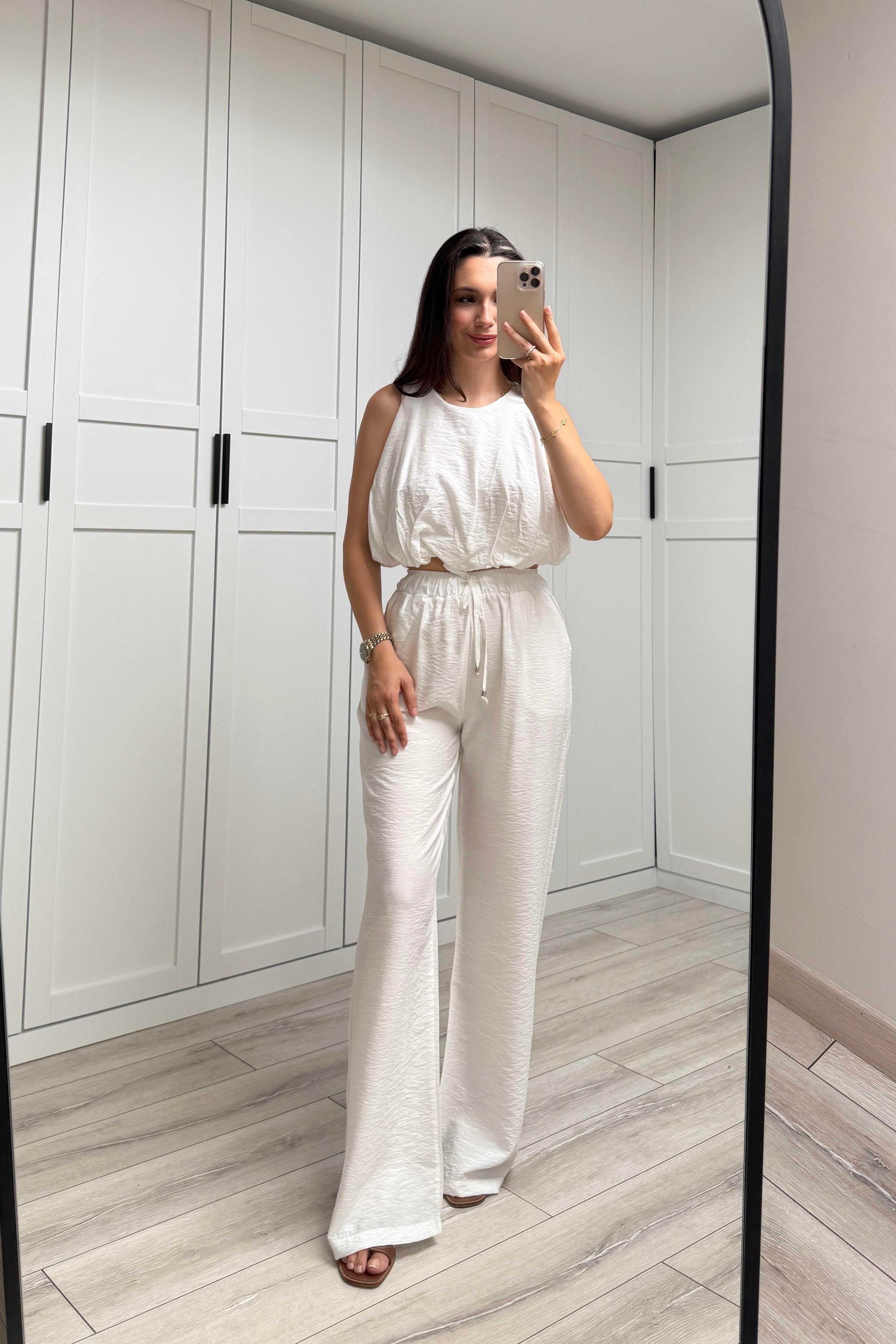 LİSA BALON BLUZLU TAKIM - BEYAZ