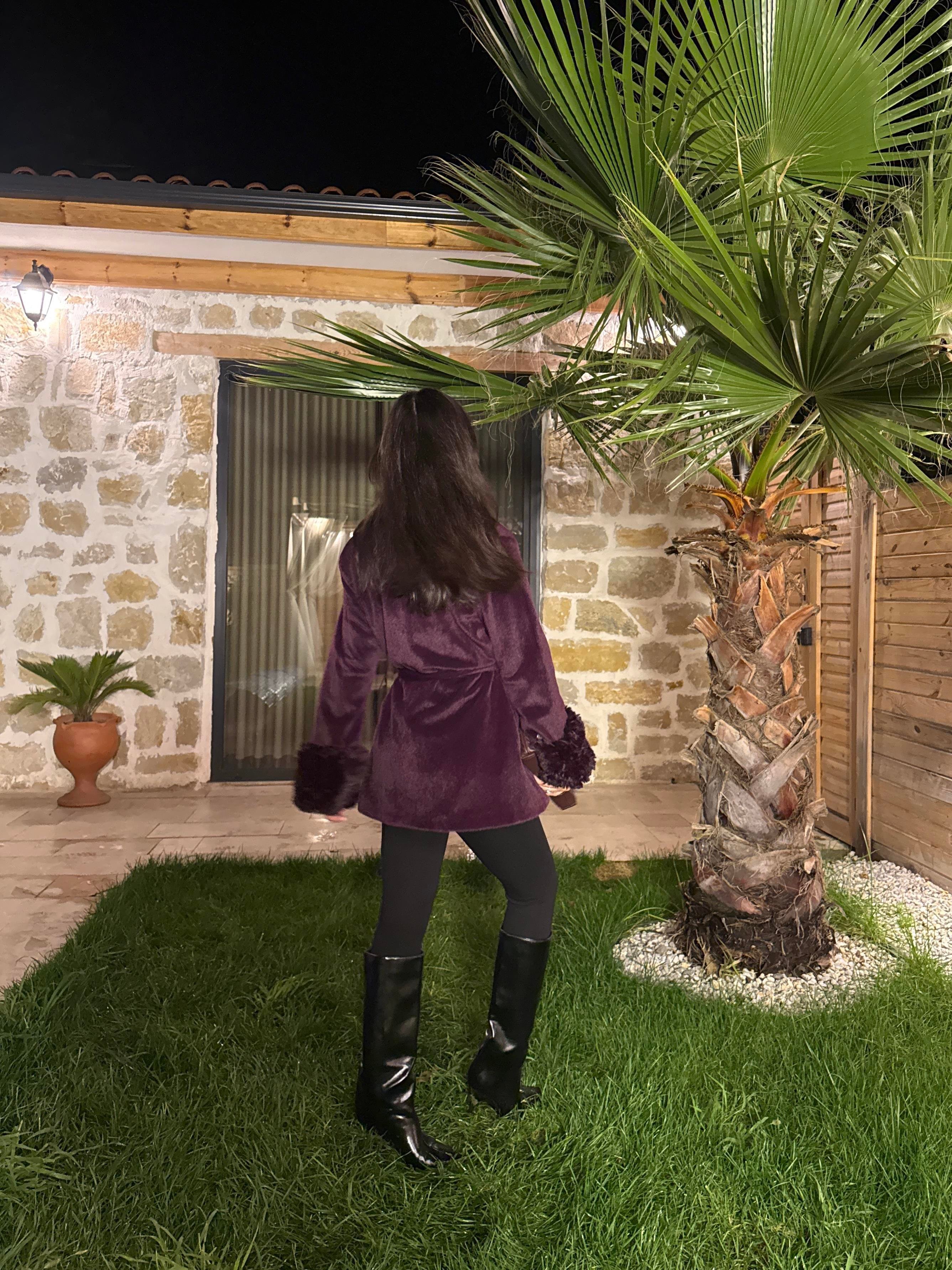 NOIR FİYONK YAKA KÜRKLÜ KABAN - MÜRDÜM