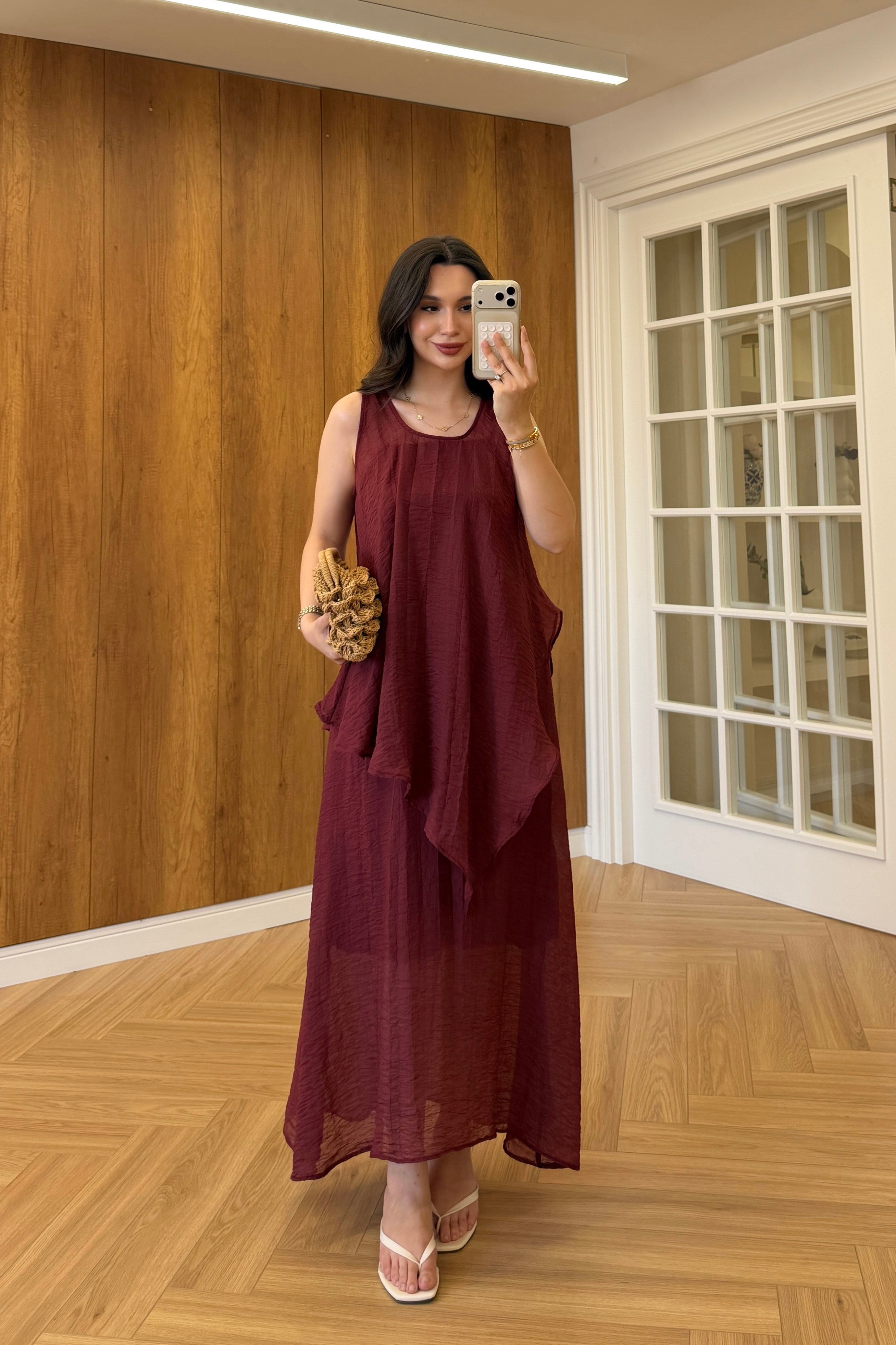 ODY BLUZLU ŞALLI ELBİSE - BORDO