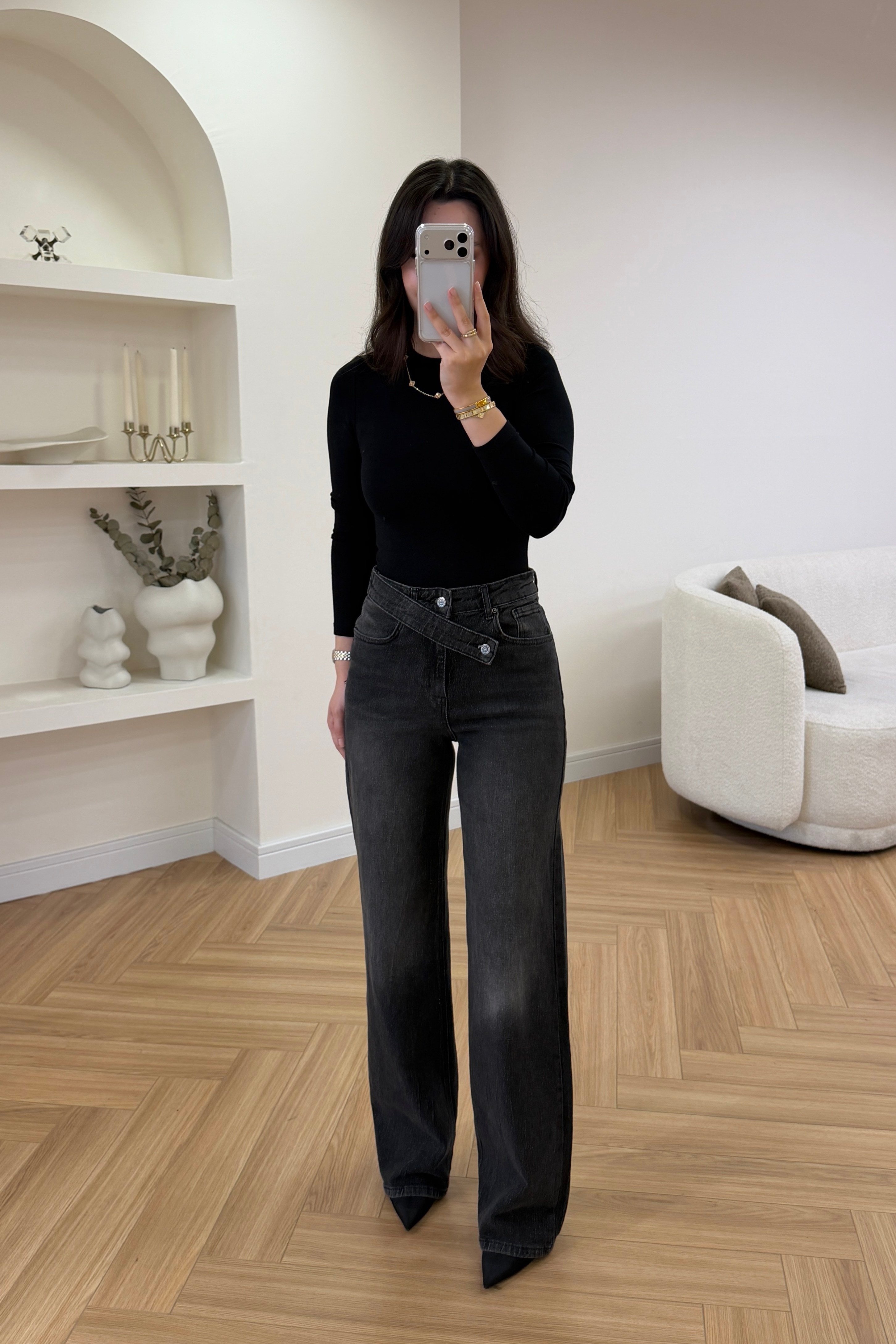 ÖN ÇAPRAZ WİDE LEG PANTOLON - FÜME