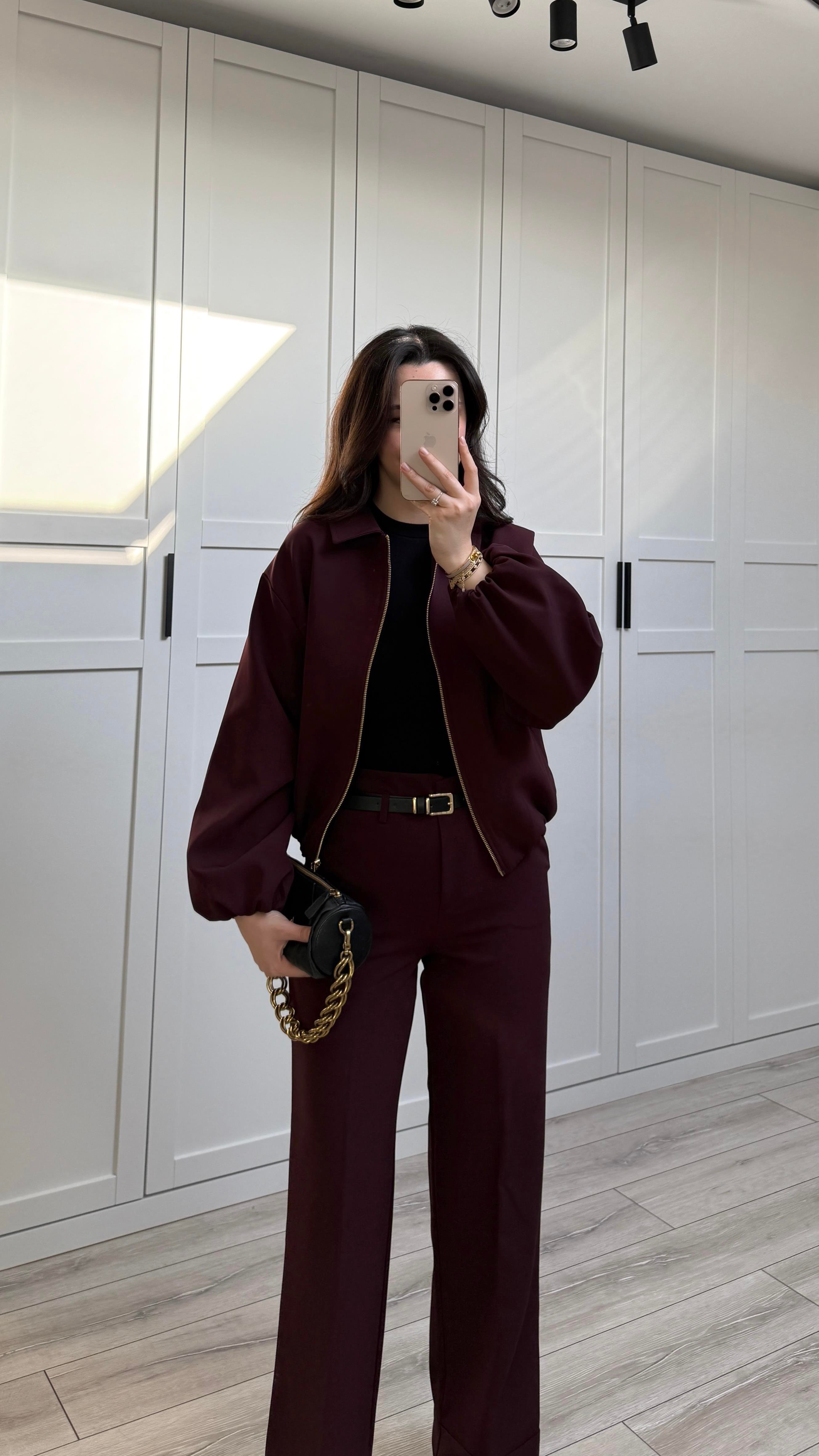 PAÇASI KATLAMALI CEKET PANTOLON TAKIM - BORDO