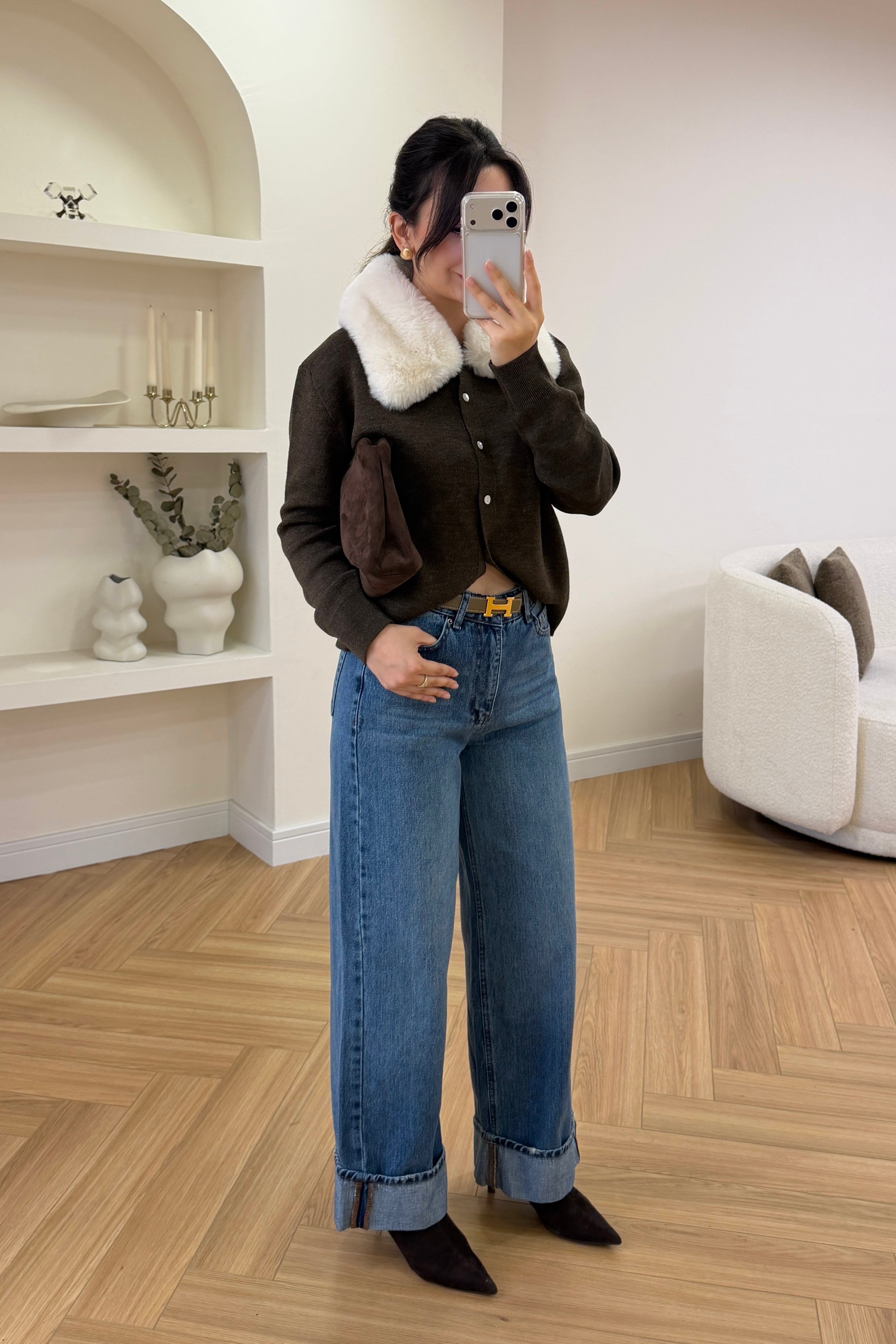 PAÇASI KATLAMALI WIDE LEG JEAN - MAVİ