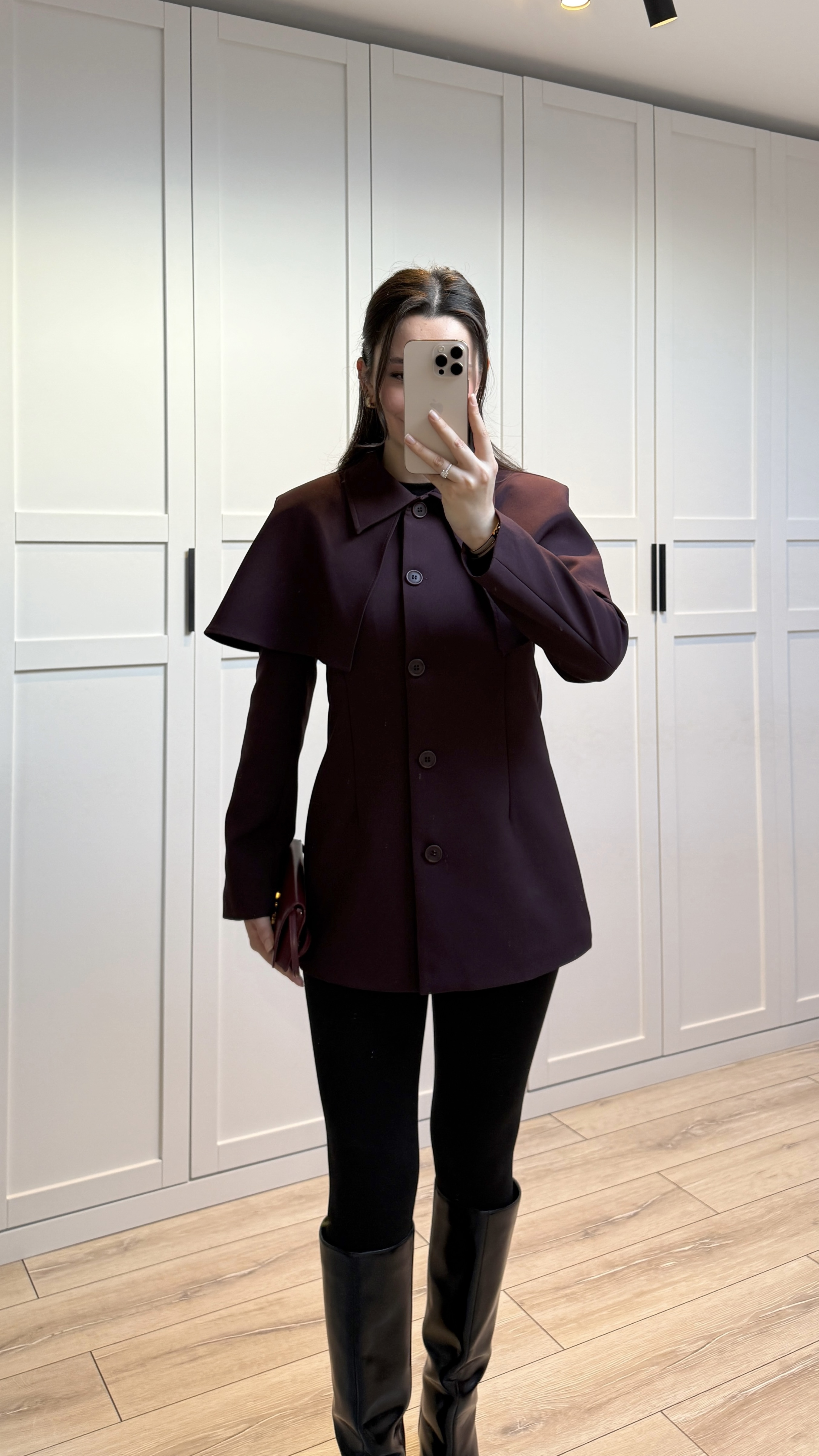 PELERİN DETAYLI FİT CEKET - MÜRDÜM