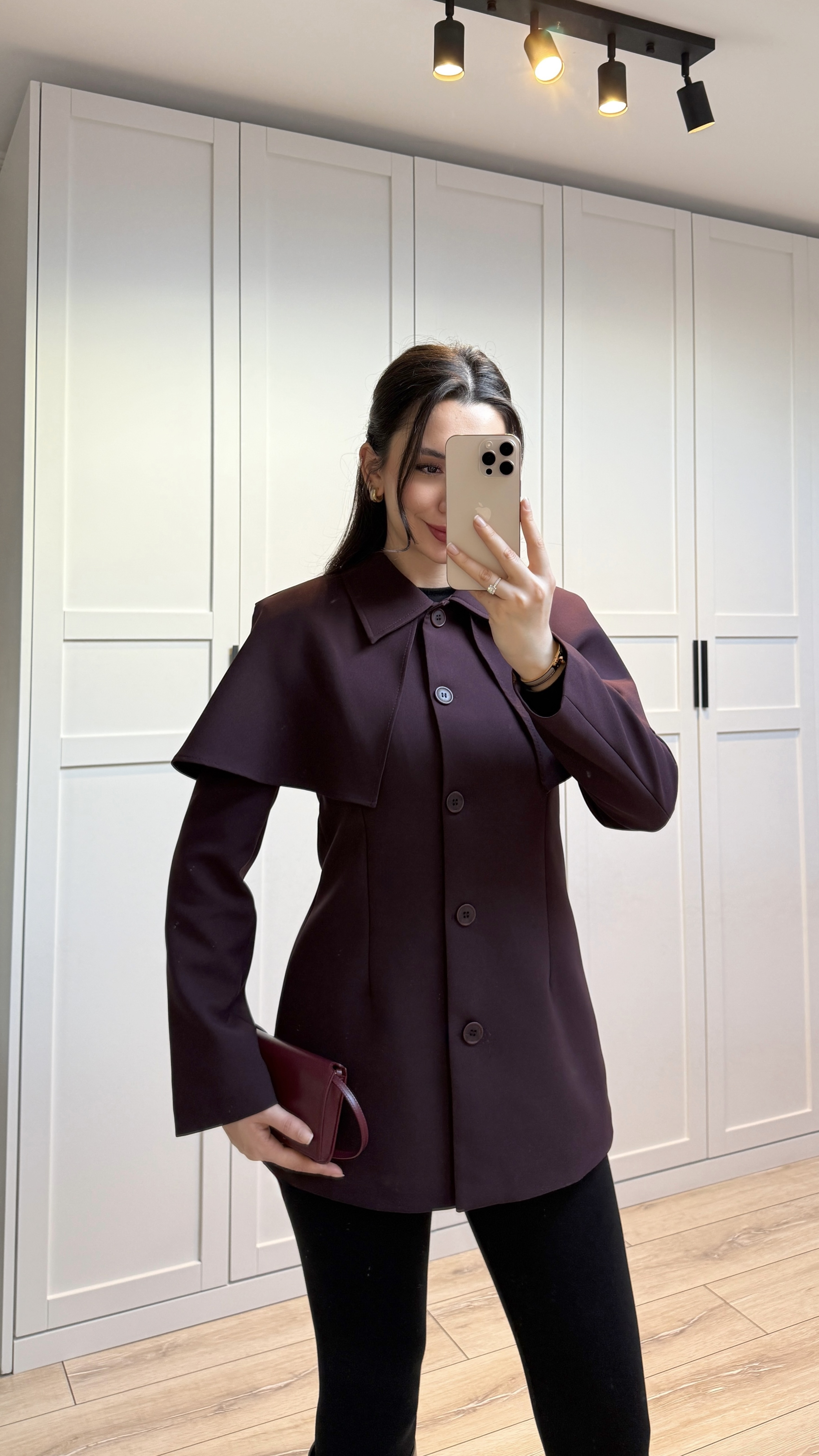 PELERİN DETAYLI FİT CEKET - MÜRDÜM