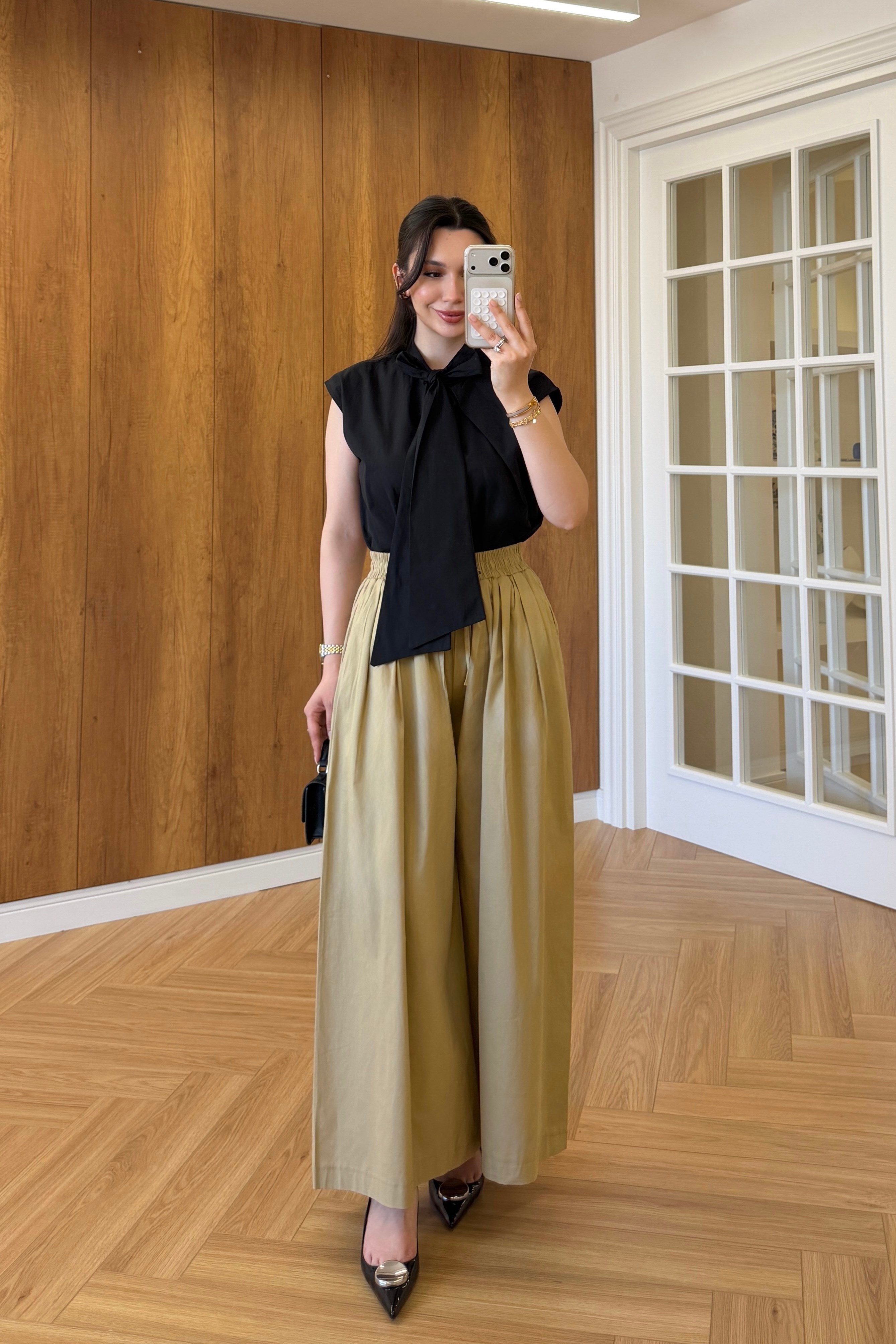 PİLELİ POPLİN PANTOLON - CAMEL