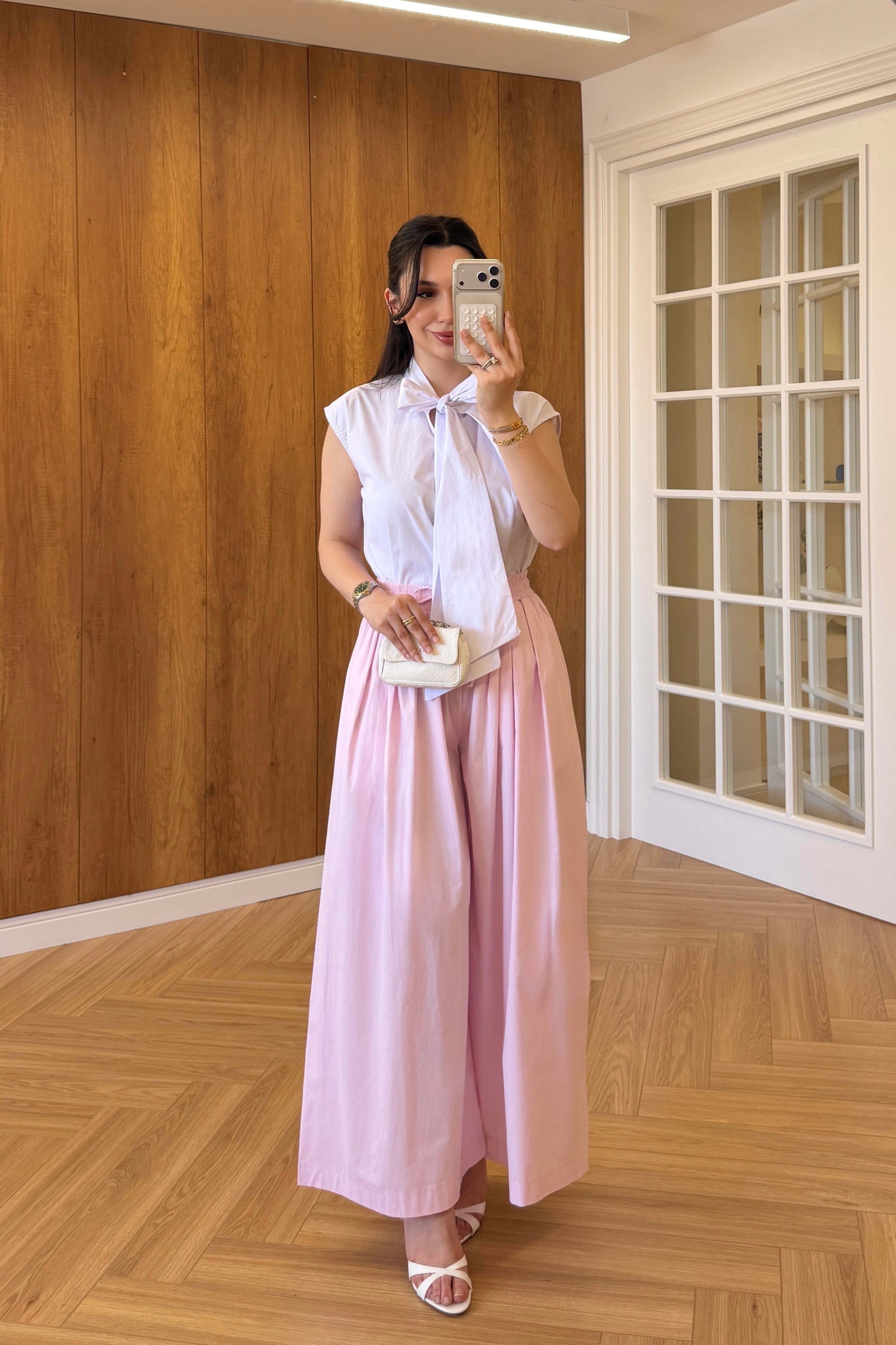 PİLELİ POPLİN PANTOLON - PEMBE