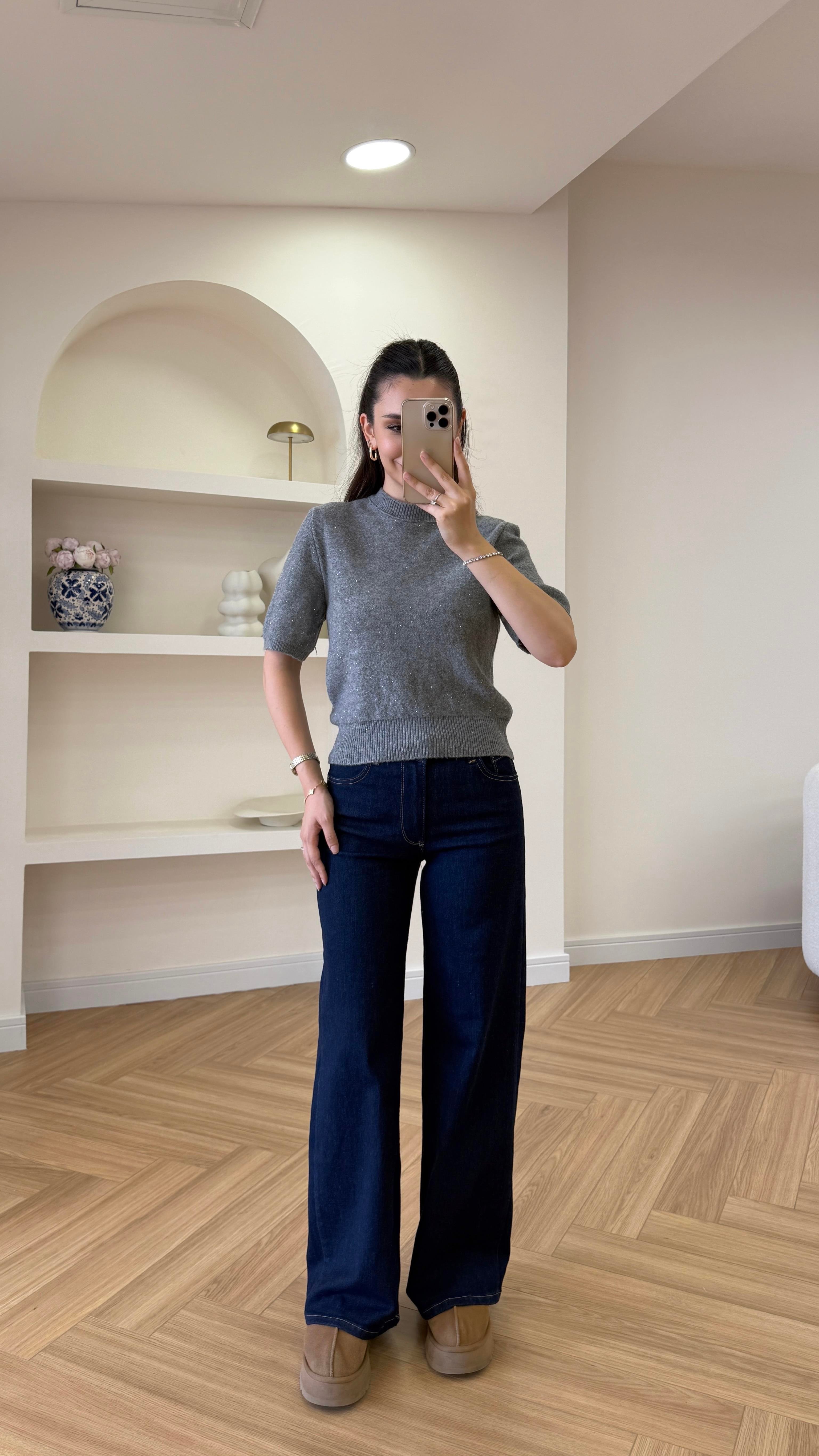 PUL DETAYLI TRİKO - GRİ