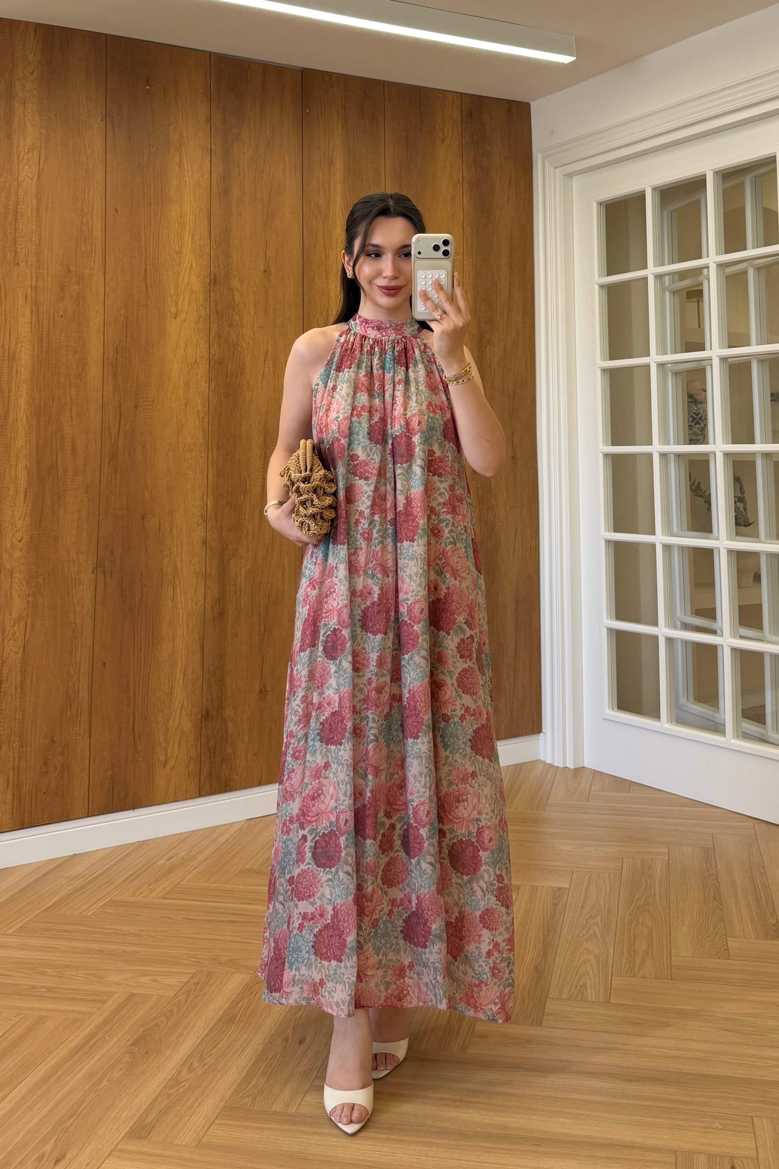 ROSA ÇİÇEK DESENLİ ELBİSE 