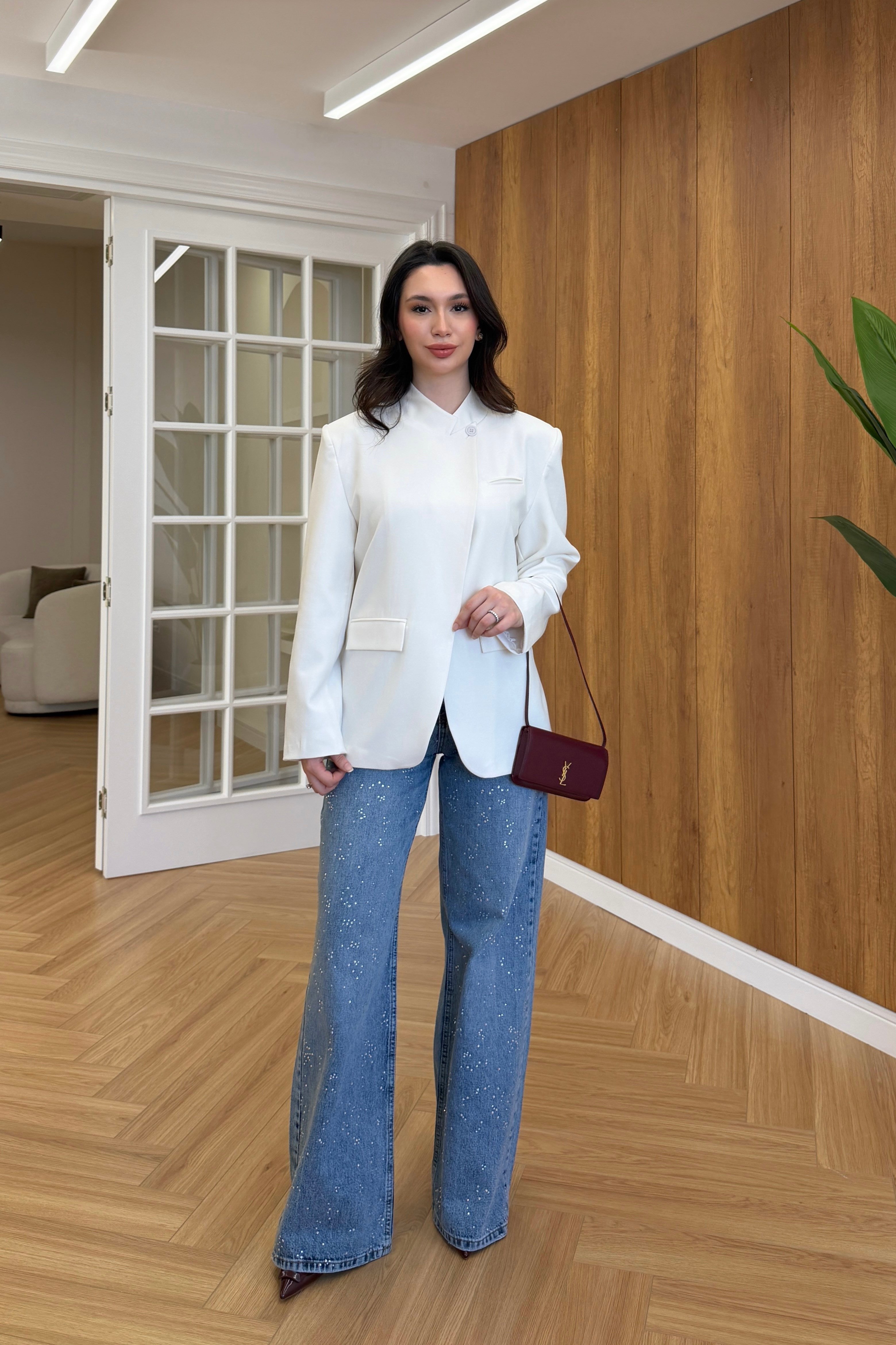 TEK DÜĞMELİ BLAZER CEKET - BEYAZ