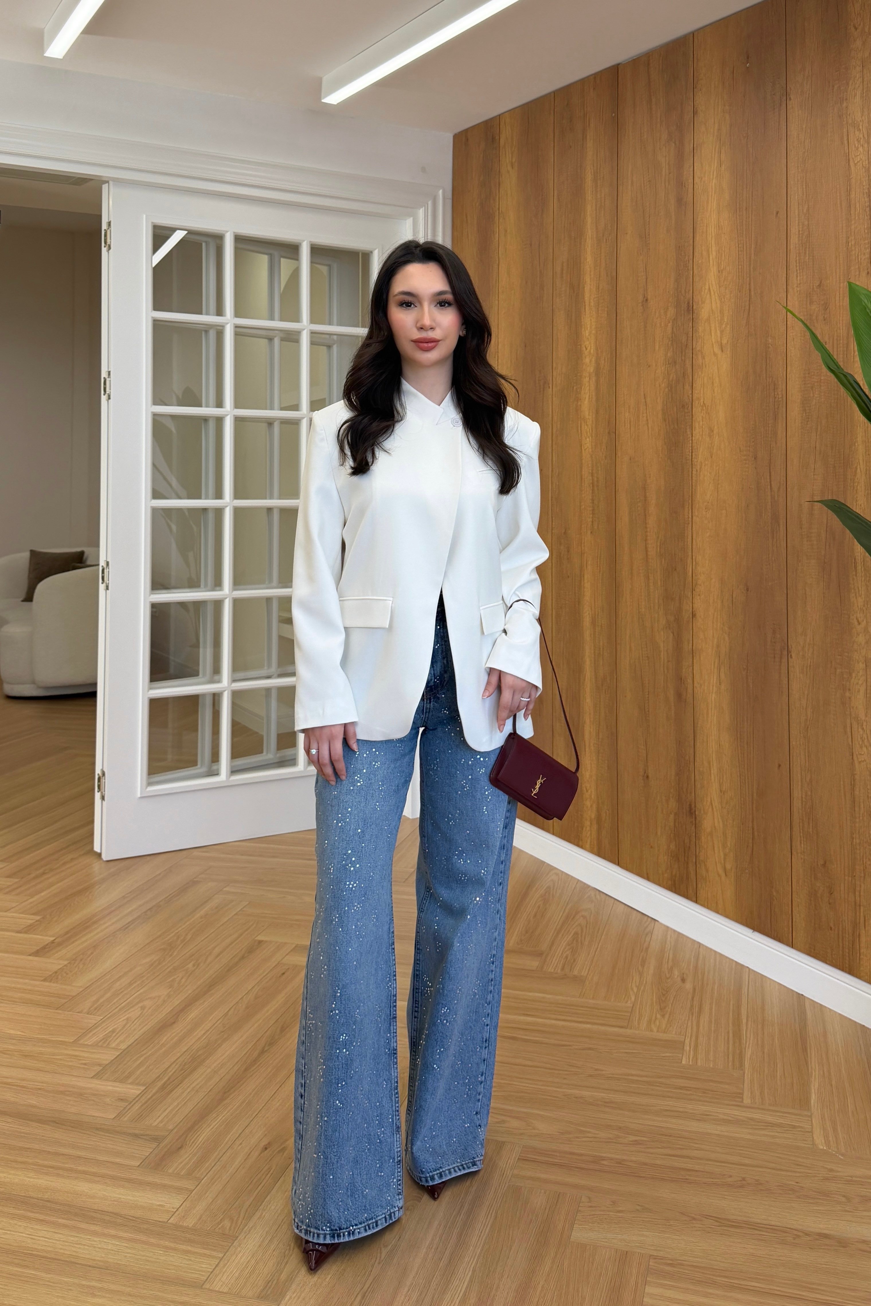 TEK DÜĞMELİ BLAZER CEKET - BEYAZ
