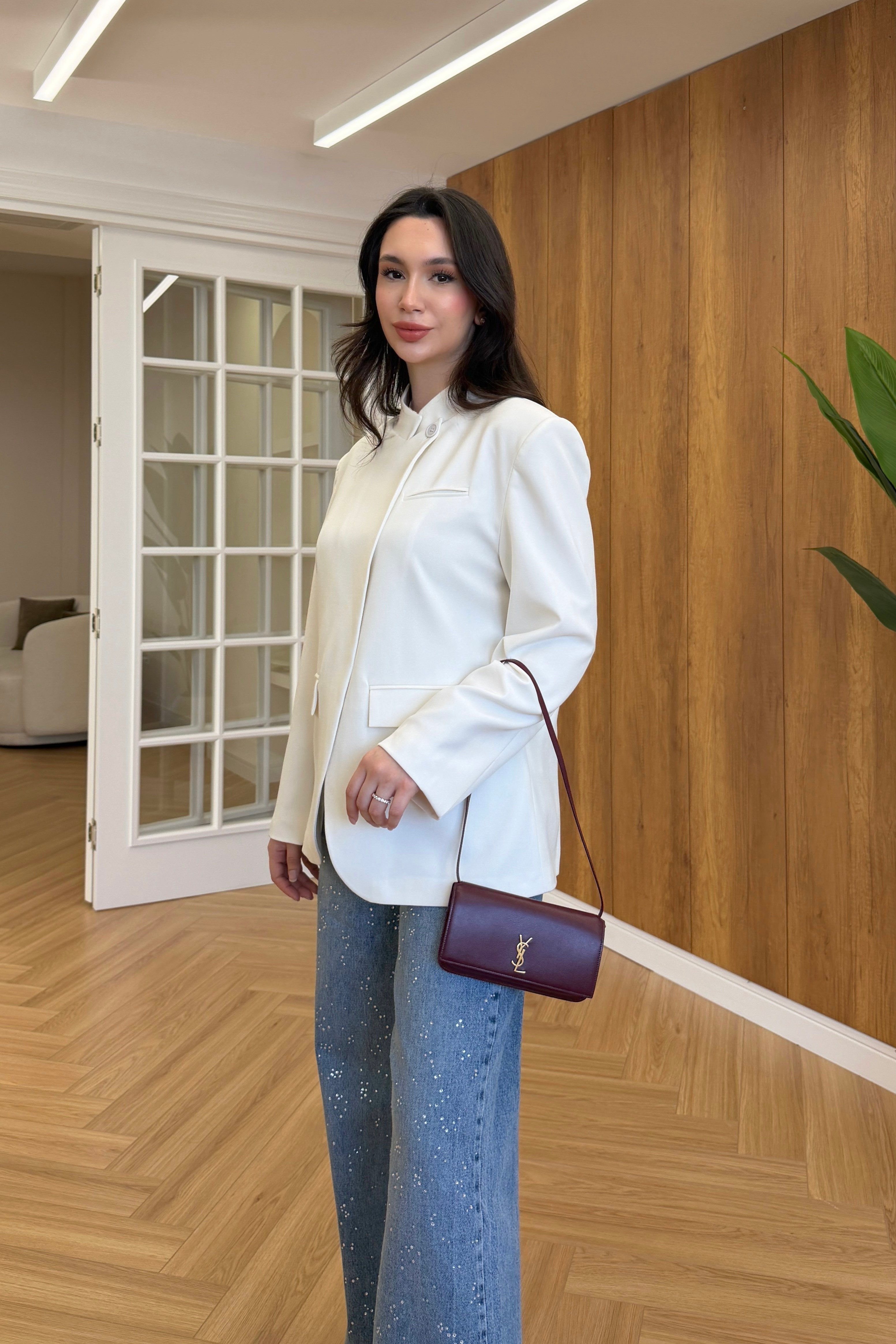 TEK DÜĞMELİ BLAZER CEKET - BEYAZ