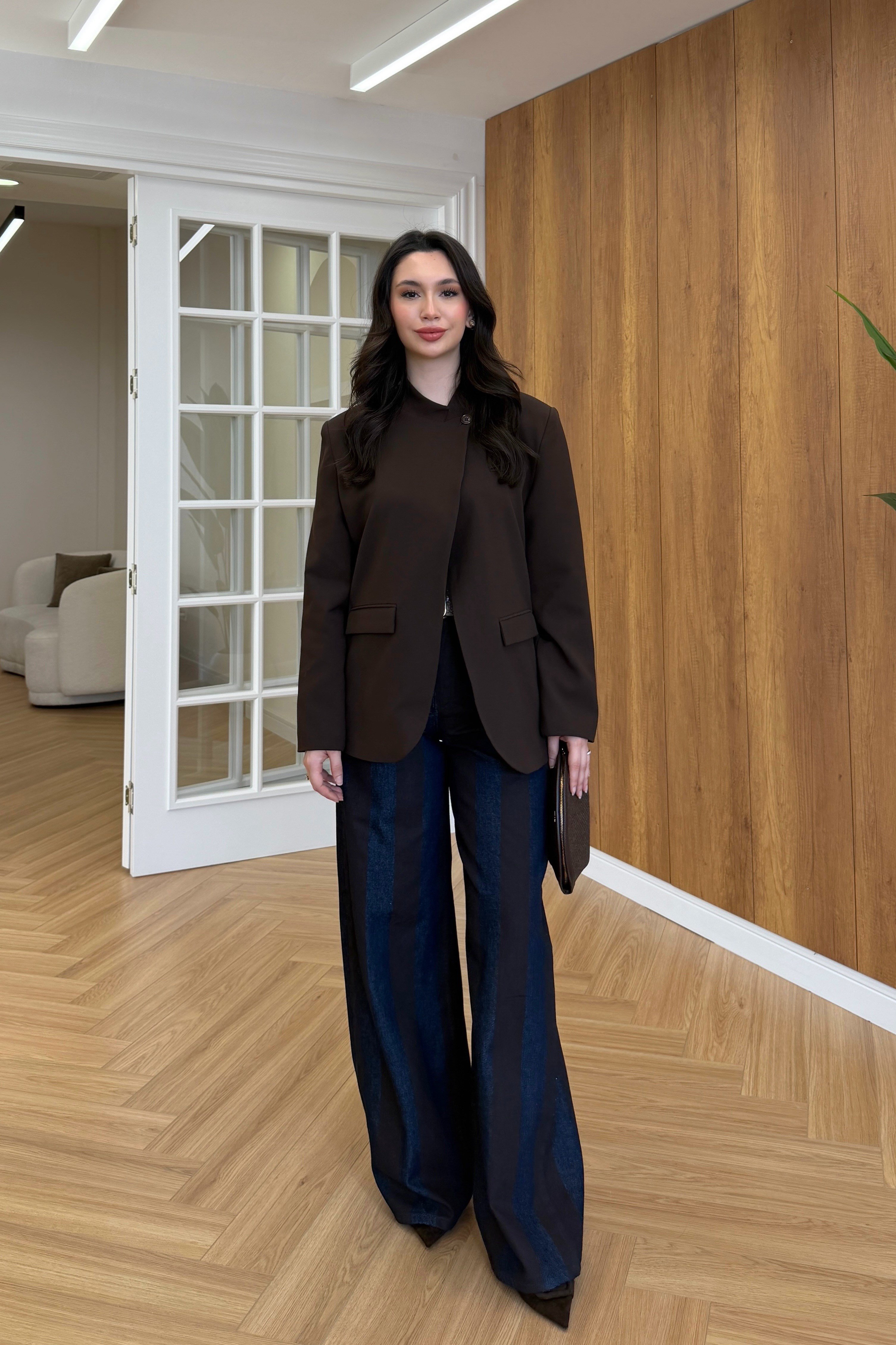 TEK DÜĞMELİ BLAZER CEKET - KAHVERENGİ