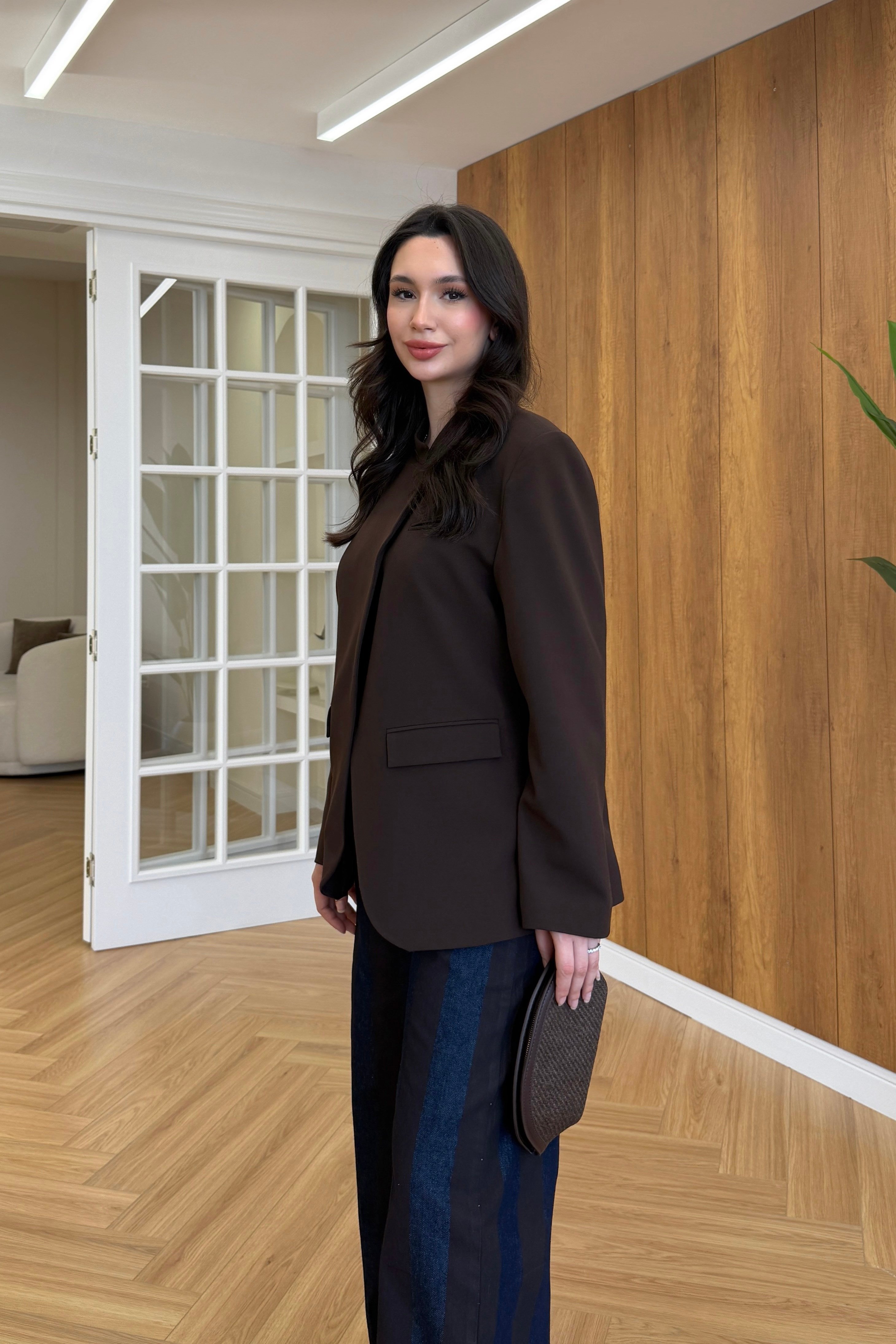 TEK DÜĞMELİ BLAZER CEKET - KAHVERENGİ