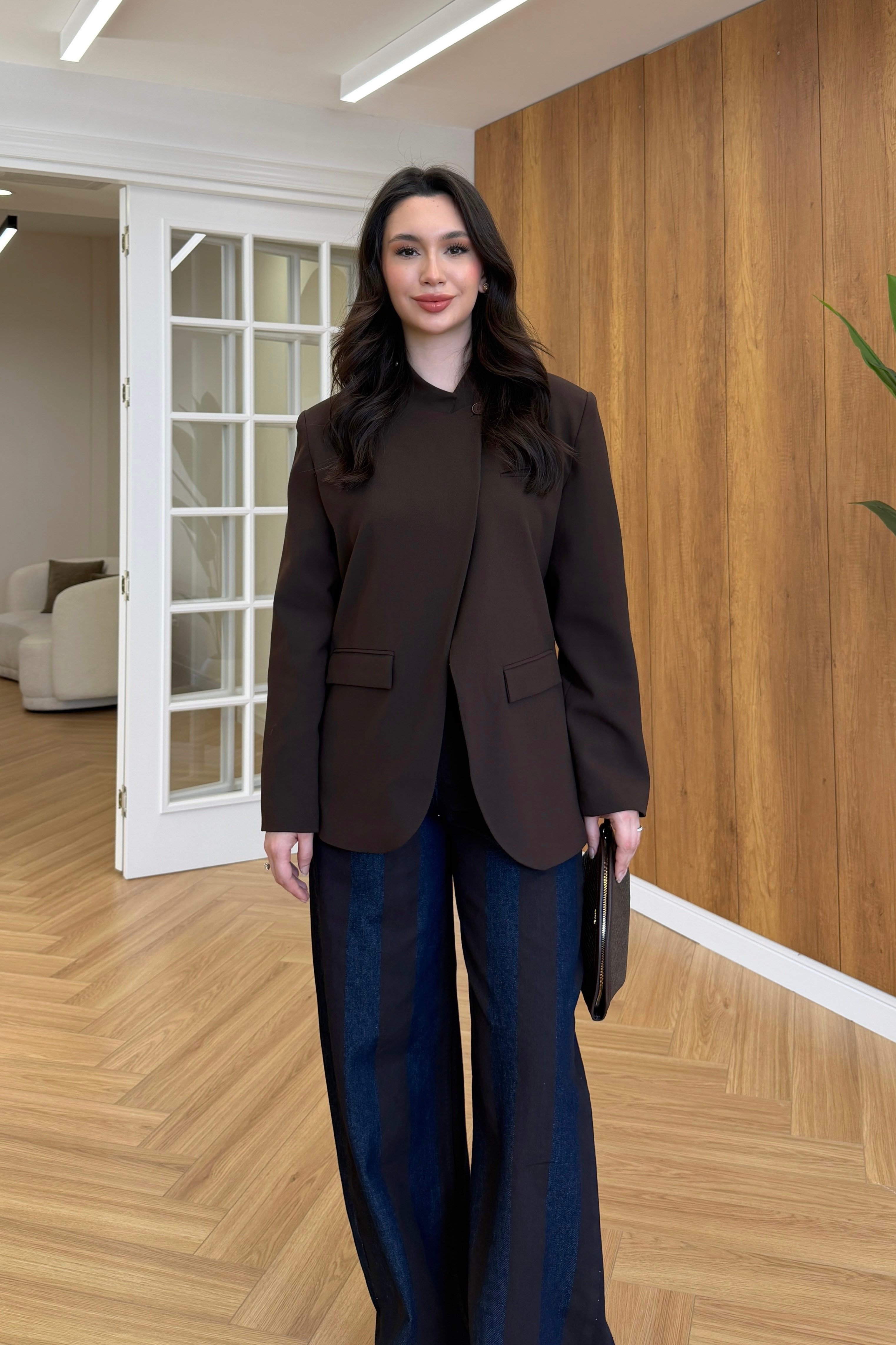 TEK DÜĞMELİ BLAZER CEKET - KAHVERENGİ