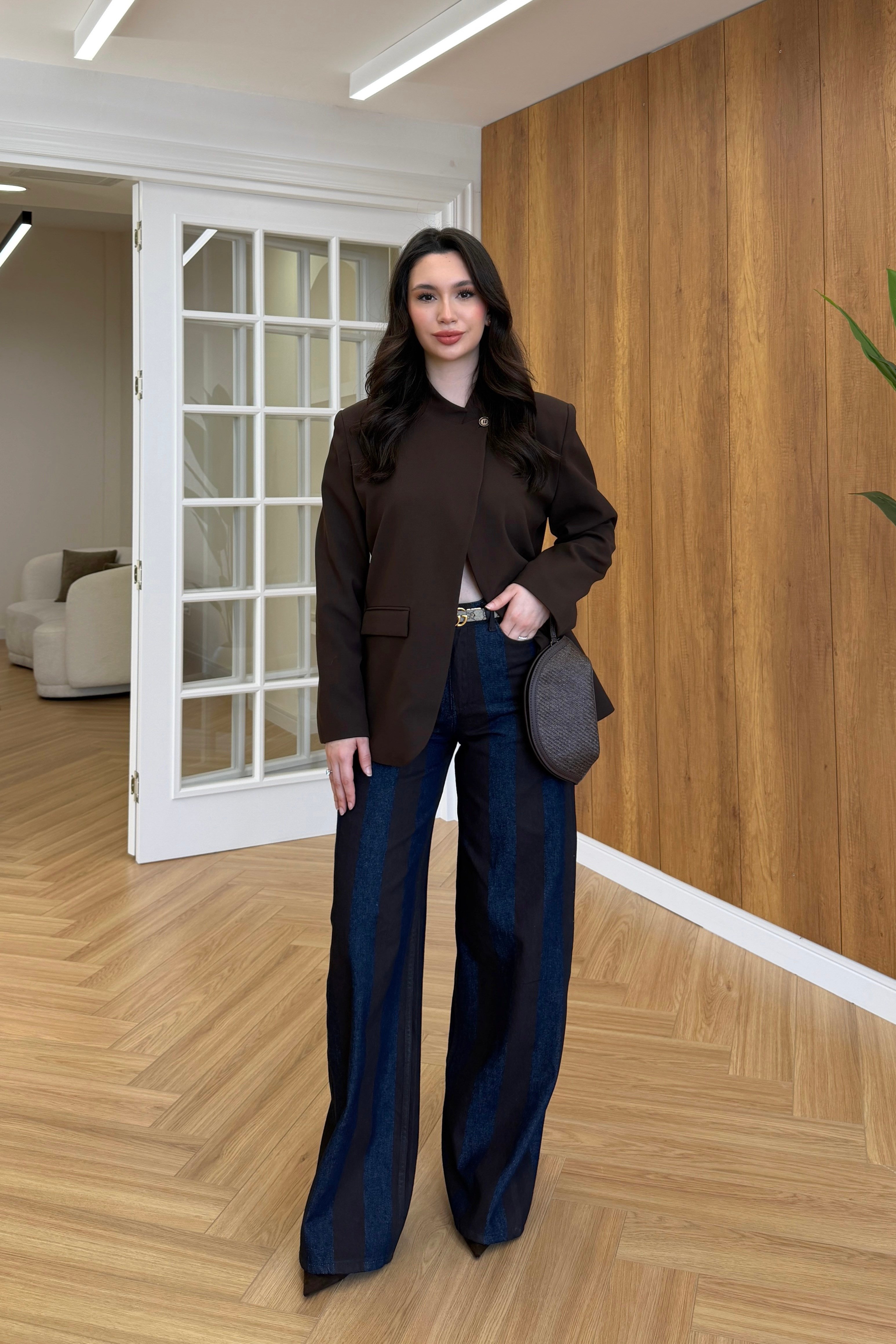 TEK DÜĞMELİ BLAZER CEKET - KAHVERENGİ