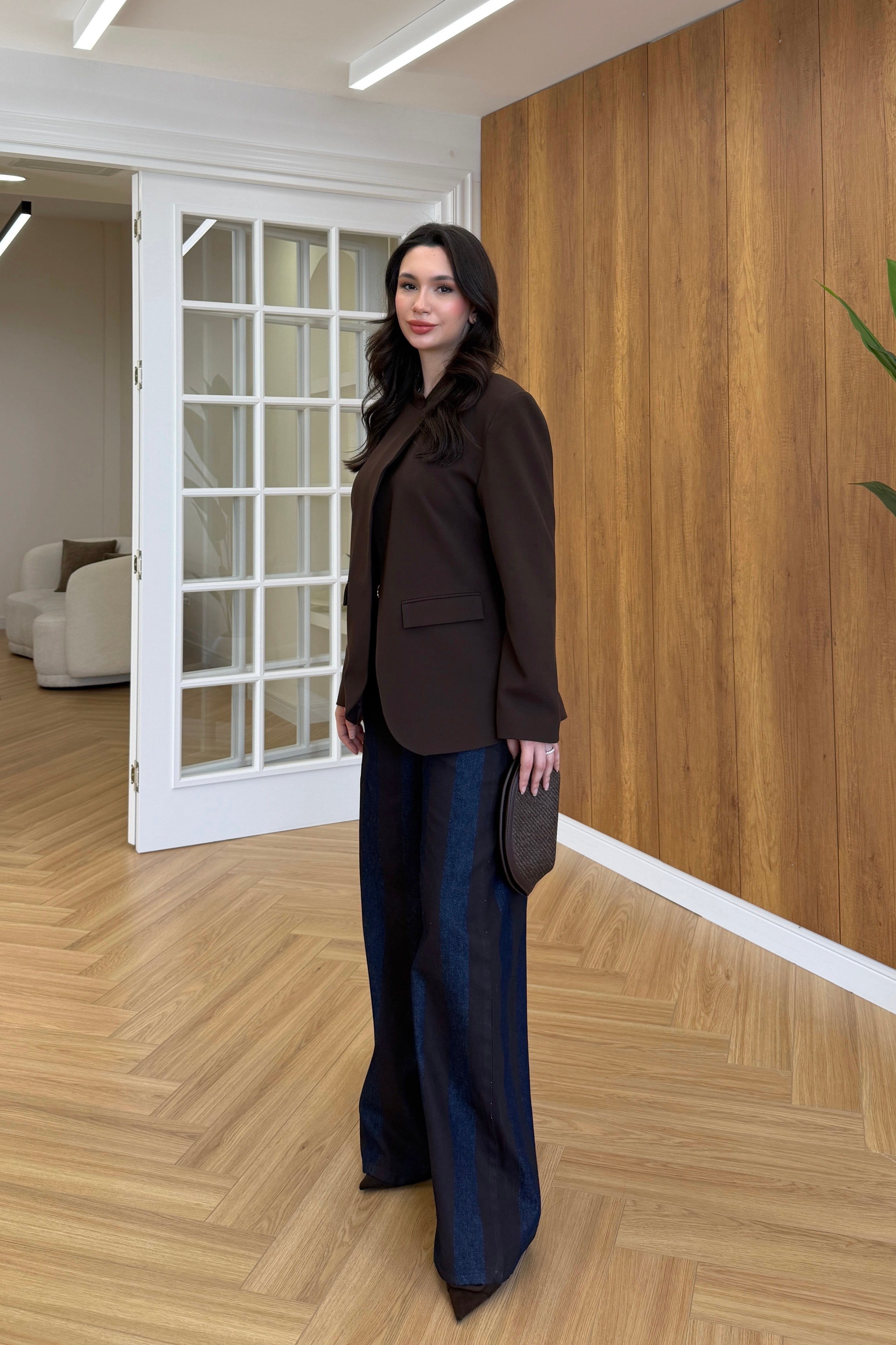 TEK DÜĞMELİ BLAZER CEKET - KAHVERENGİ