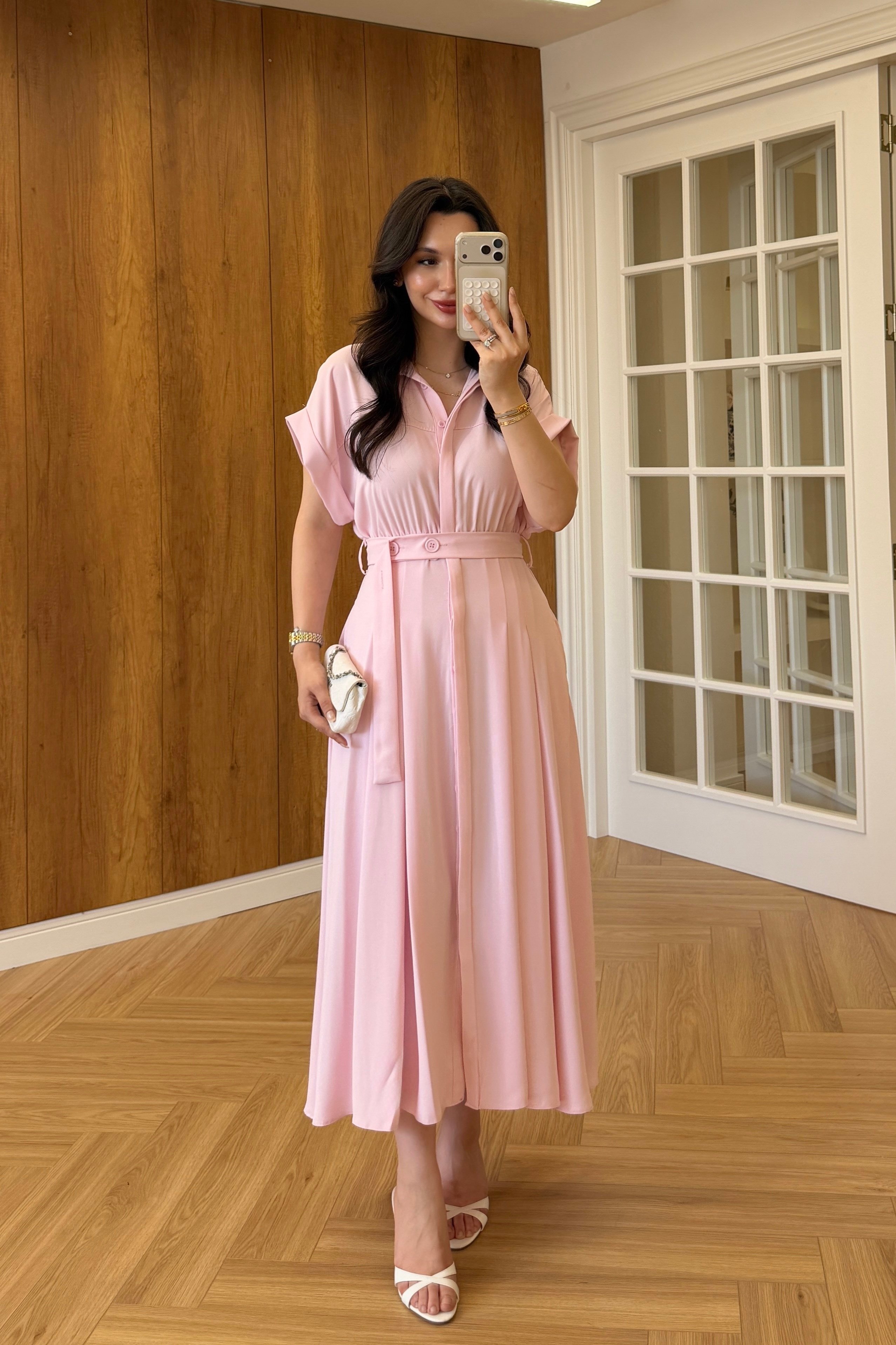 VALOR PİLELİ ELBİSE - PEMBE
