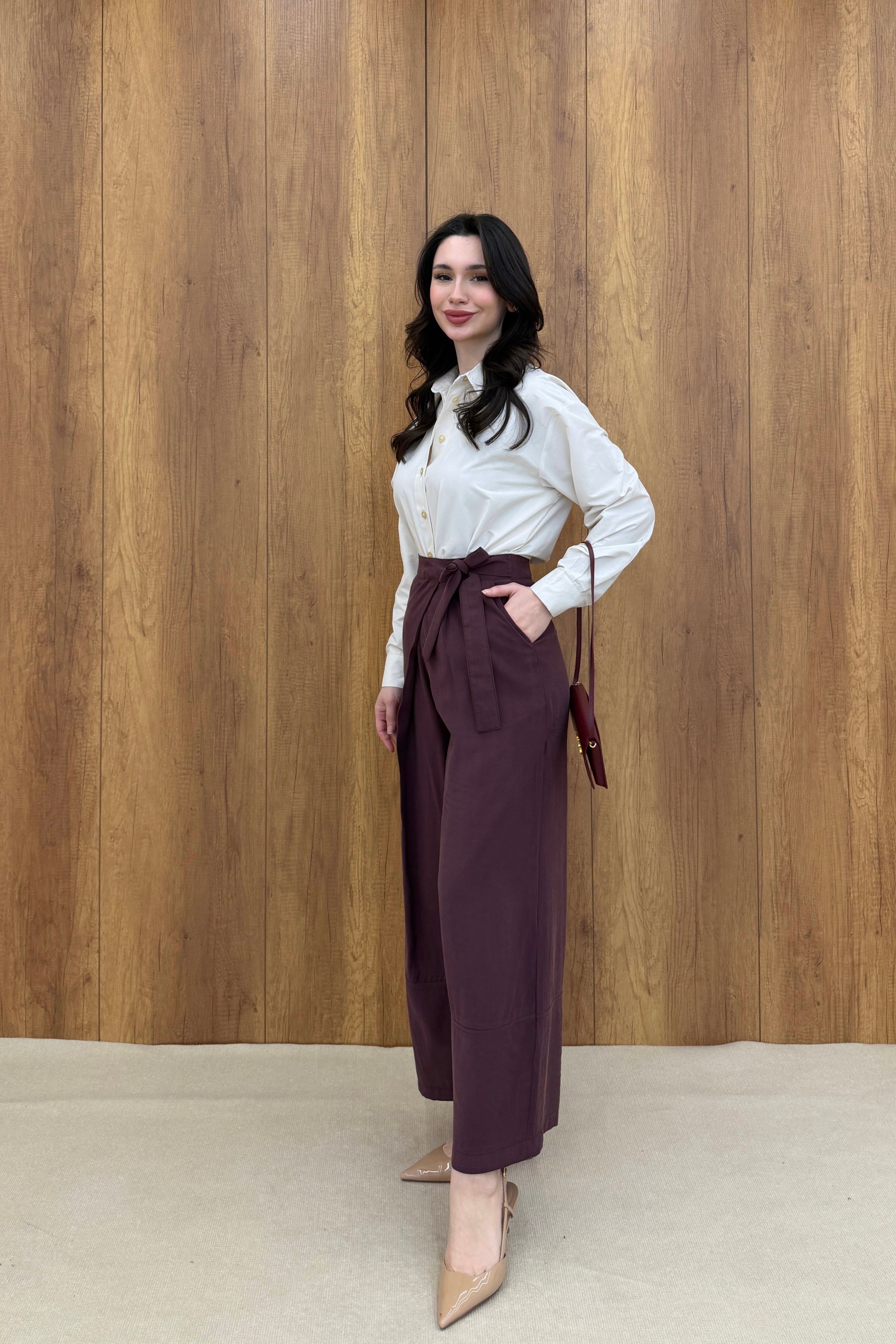 YANDAN BAĞLAMALI PANTOLON - BORDO