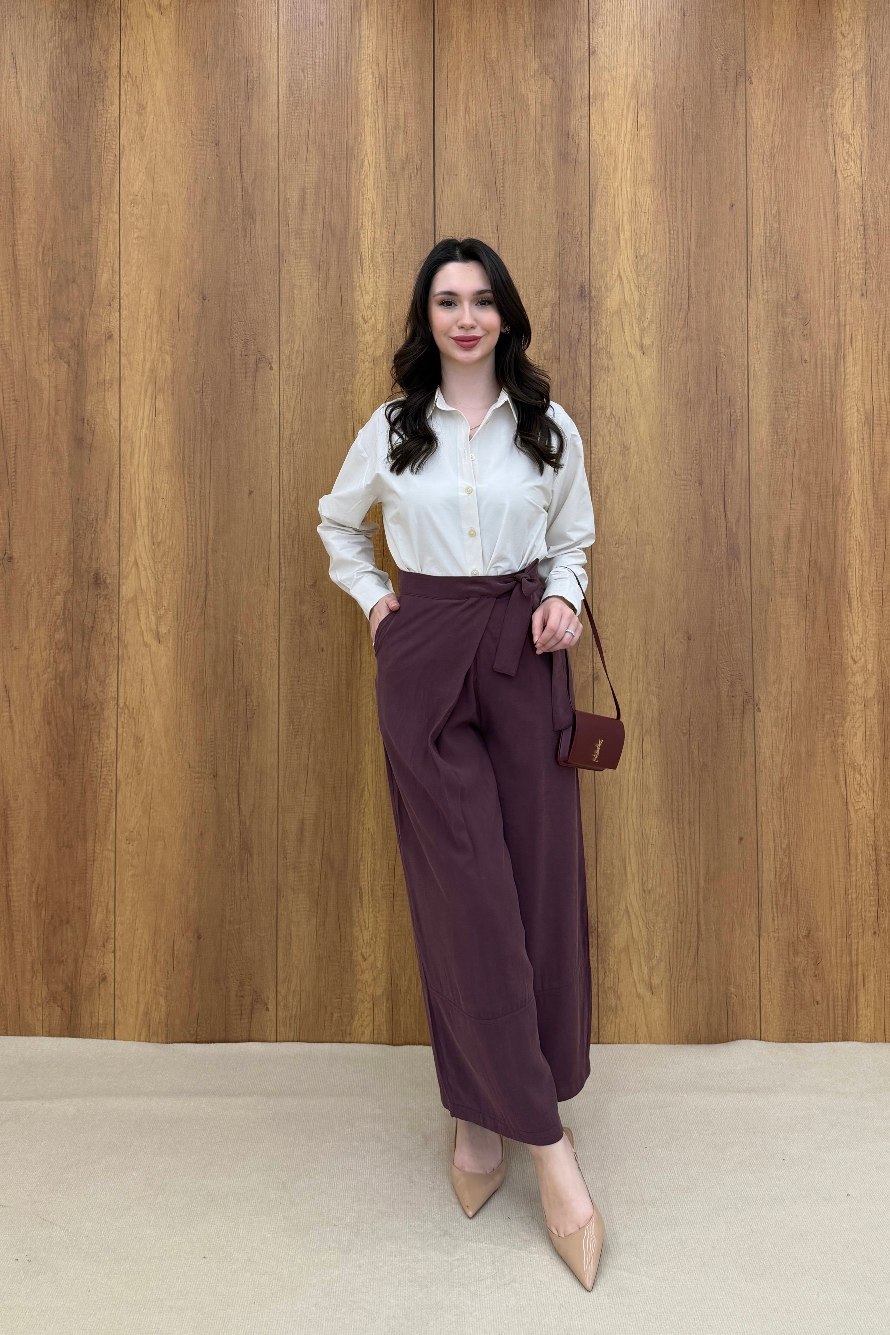 YANDAN BAĞLAMALI PANTOLON - BORDO