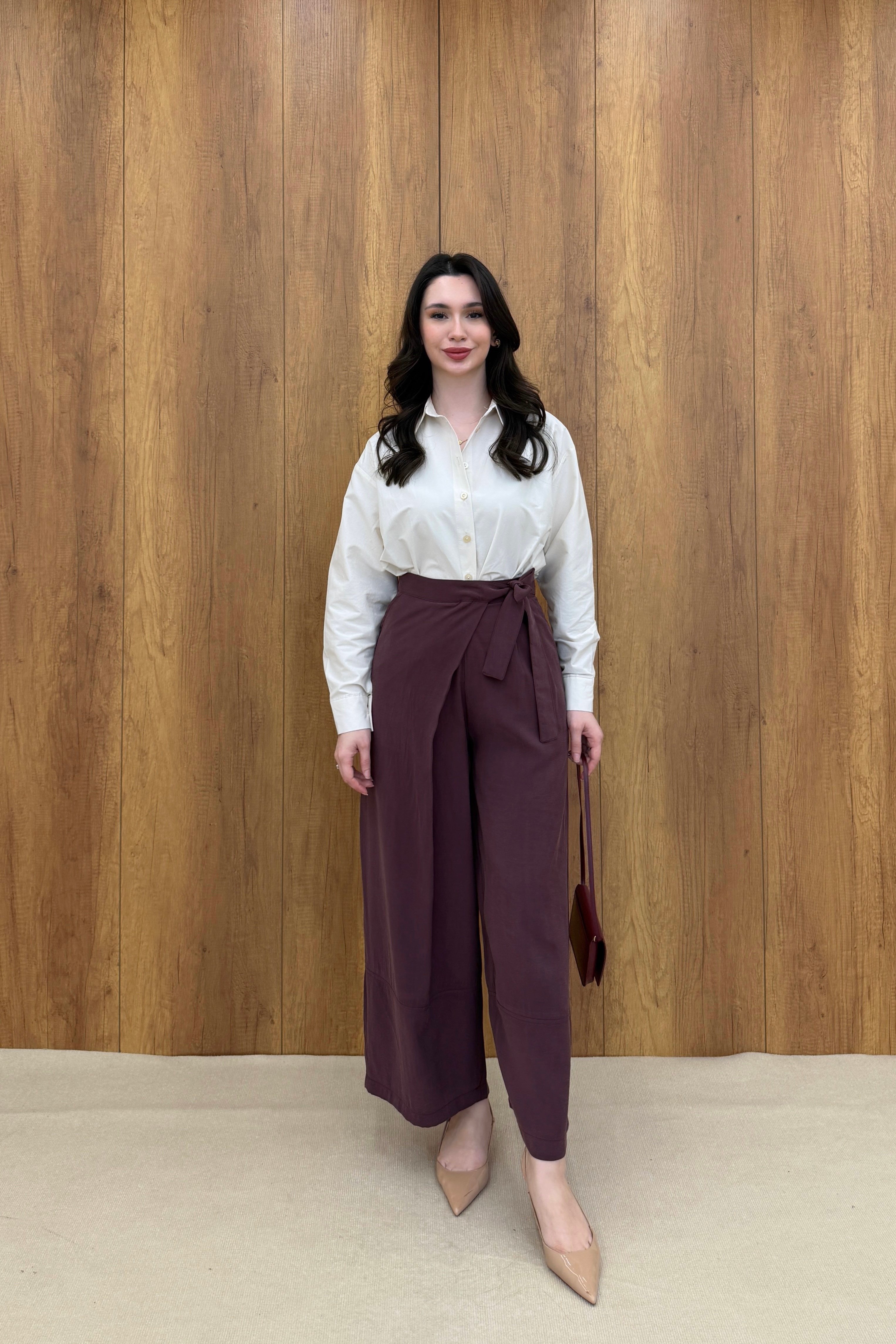 YANDAN BAĞLAMALI PANTOLON - BORDO