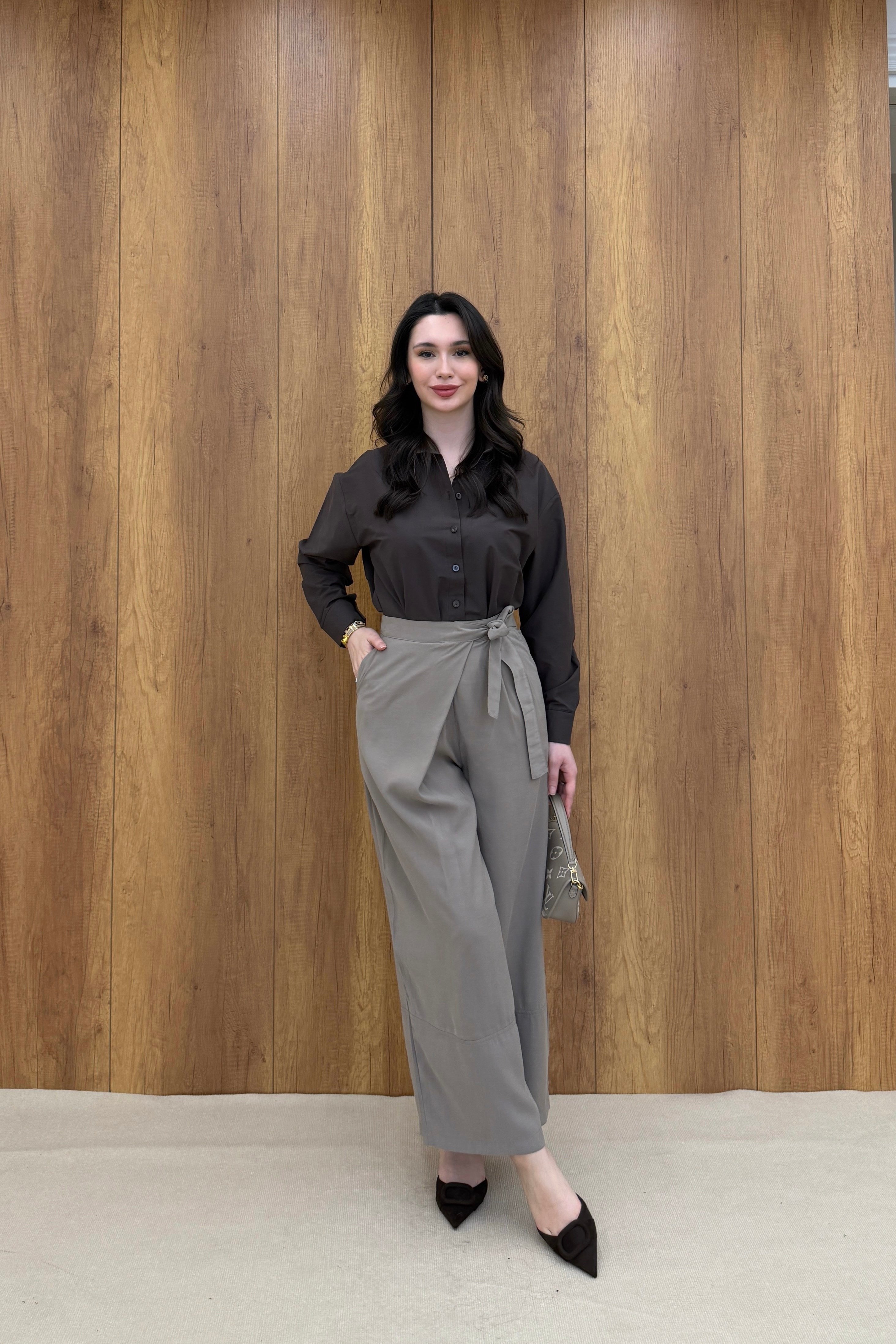 YANDAN BAĞLAMALI PANTOLON - TAŞ