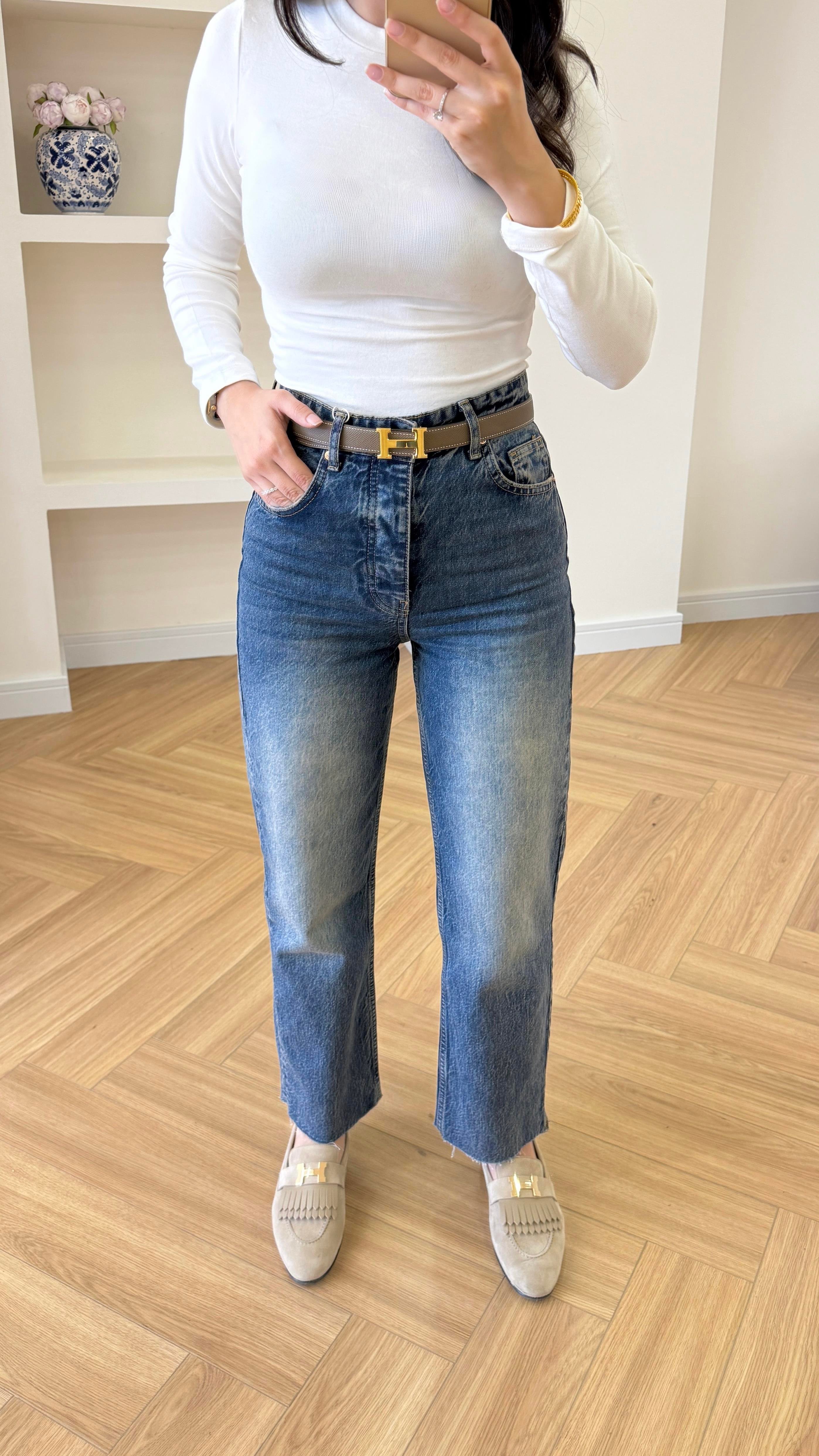 ZARA KESİK PAÇA JEAN - KOYU MAVİ