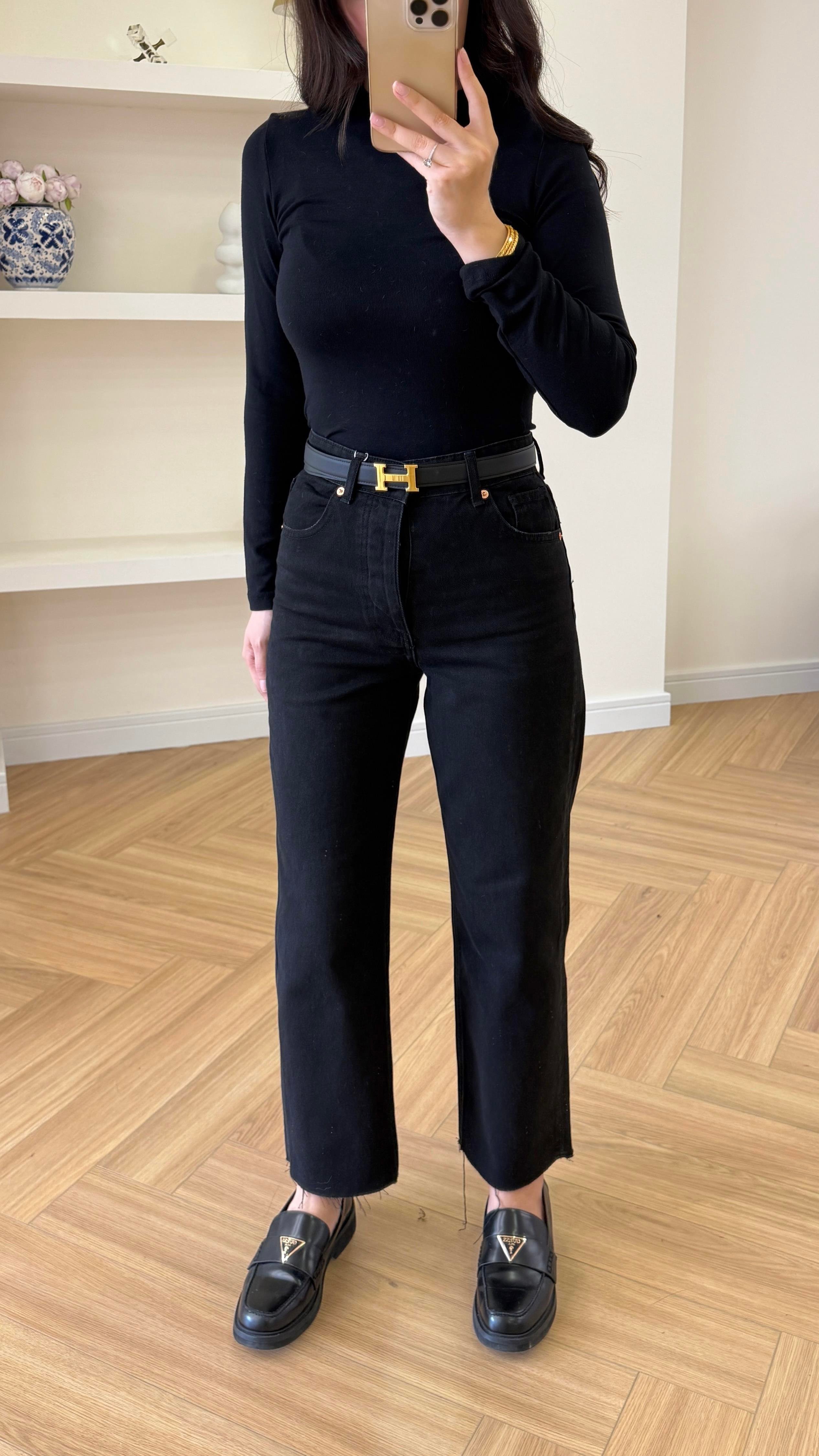 ZARA KESİK PAÇA JEAN - SİYAH