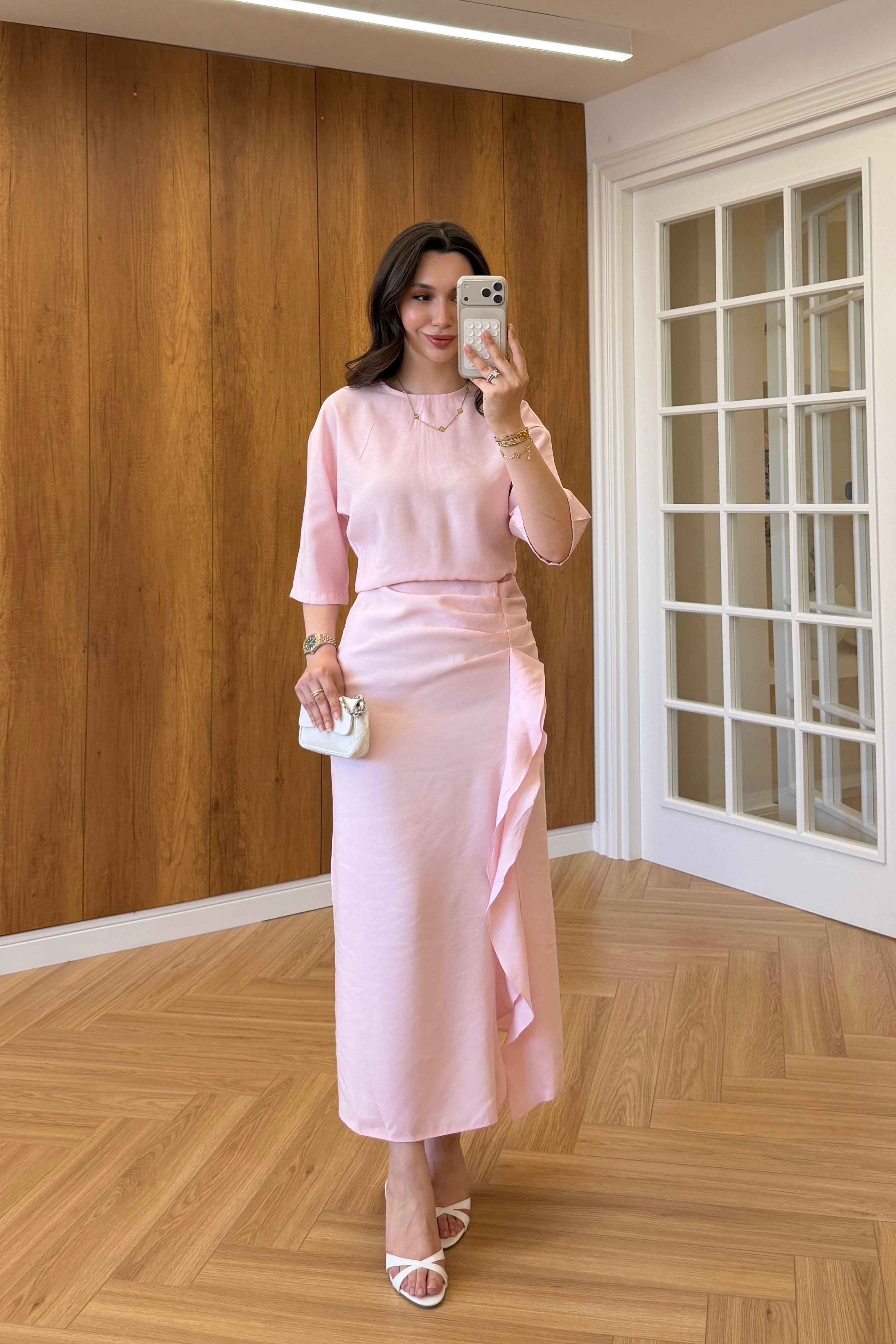 ZRA YIRTMAÇ DETAYLI ELBİSE - PEMBE