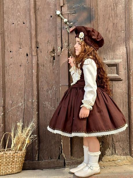 Balkabağı Kahve Retro Vintage Kız Çocuk Elbisesi Özel Dikim,Doğum Günü 0-12 Yaş uygun