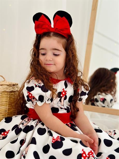 Beyaz Mickey Mouse Vintage Kız Bebek Elbise,Doğum günü elbise,fotoğraf çekim elbise,0-12 Yaş Uygun