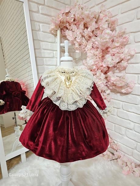 Bordo Kadife Kız Bebek Elbisesi,Doğum günü elbise,fotoğraf çekim elbisesi,0-12 Yaşa Uygun