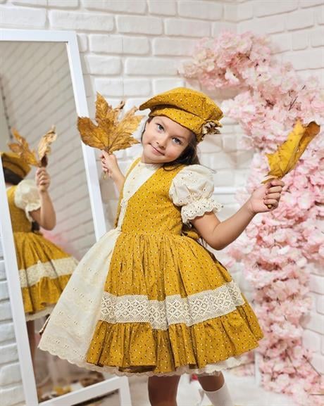 Hardal Vintage Kız Bebek Elbisesi,Doğum günü elbise,fotoğraf çekim elbise,0-12 Yaş Uygun