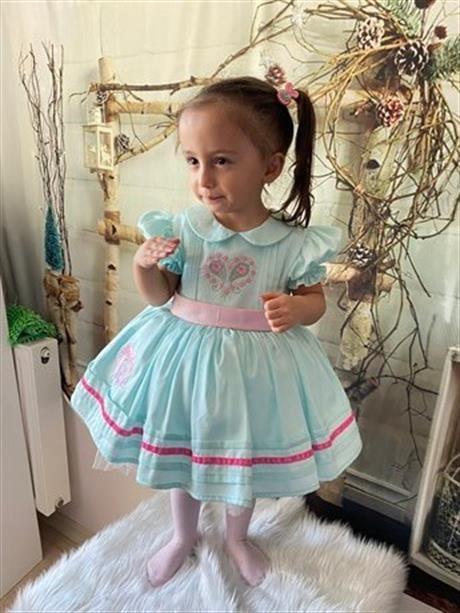 Kalp Desenli Mavi Kız Bebek Elbisesi, Özel Dikim Kız Çocuk Elbisesi, Doğum günü elbisesi, fotoğraf çekim elbisesi, Kız Bebek Hediyesi, 0-12 Yaşa Uygun