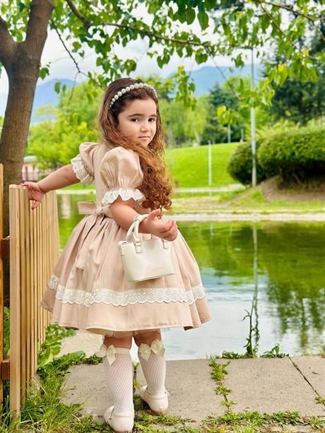 Kapiçino Dantelli Vintage Kız Bebek Elbisesi,Doğum günü,fotoğraf çekim elbise,0-12 Yaş Uygun