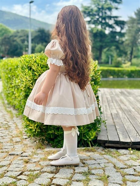 Kapiçino Dantelli Vintage Kız Bebek Elbisesi,Doğum günü,fotoğraf çekim elbise,0-12 Yaş Uygun