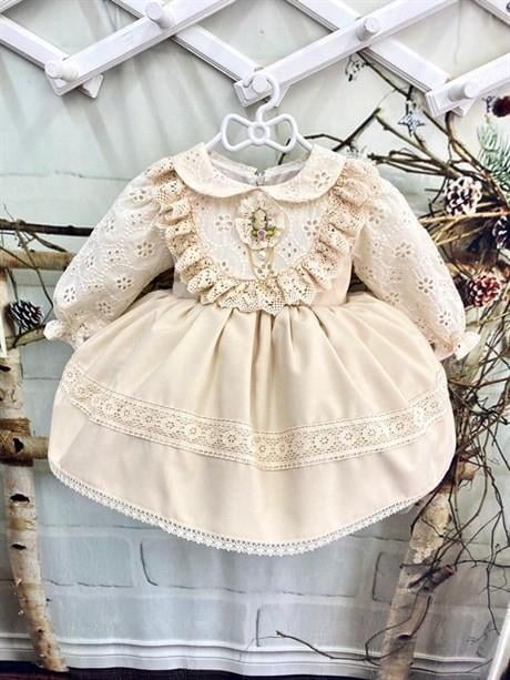 Kapiçino Vintage Kız Bebek Elbisesi,Özel Dikim Kız Çocuk Elbisesi,0-12 Yaşa Uygun