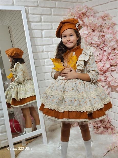 Kapuçino Çiçekli Vintage Kız Bebek Elbisesi,Doğum günü,fotoğraf çekim elbise,0-12 Yaş Uygun