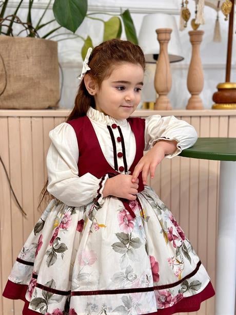 Krem Bordo Vintage Kız Bebek Elbisesi,Doğum günü,fotoğraf çekim elbise,0-10 Yaş Uygun