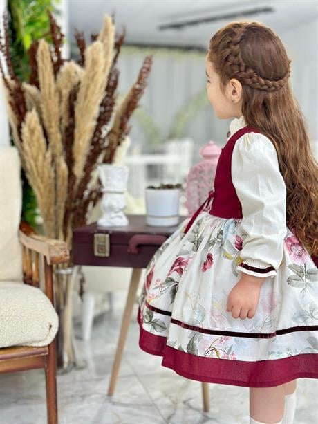 Krem Bordo Vintage Kız Bebek Elbisesi,Doğum günü,fotoğraf çekim elbise,0-10 Yaş Uygun