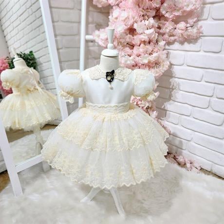 Krem Dantelli Vintage Elbise,Doğum günü elbise,fotoğraf çekim elbise,0-10 Yaş Uygun