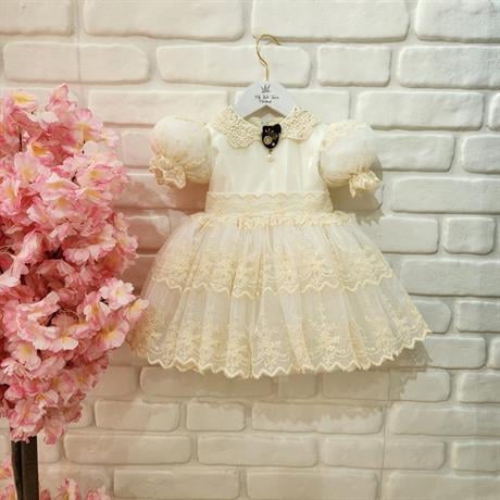 Krem Dantelli Vintage Elbise,Doğum günü elbise,fotoğraf çekim elbise,0-10 Yaş Uygun