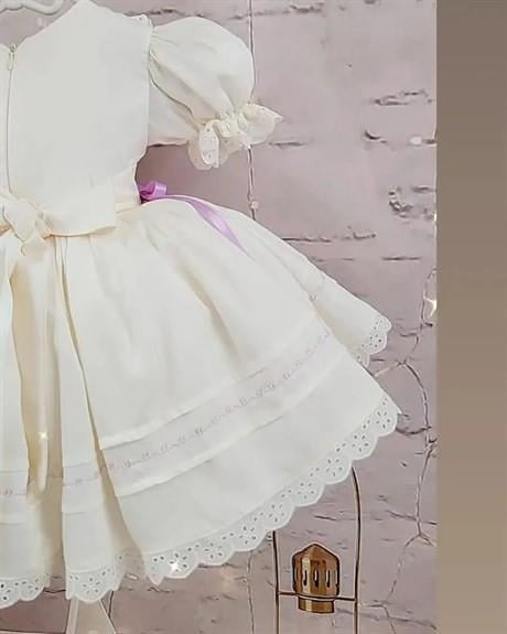 Krem Lila Kurdaleli Vintage Kız Bebek Doğum günü elbisesi,0-12 Yaşa Uygun