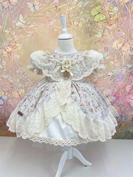 Krem Vintage Kız Çocuk Elbise - Bayramlık Kıyafetler - Kız Çocuk Elbise Modelleri - 0-12 Yaşa Uygun